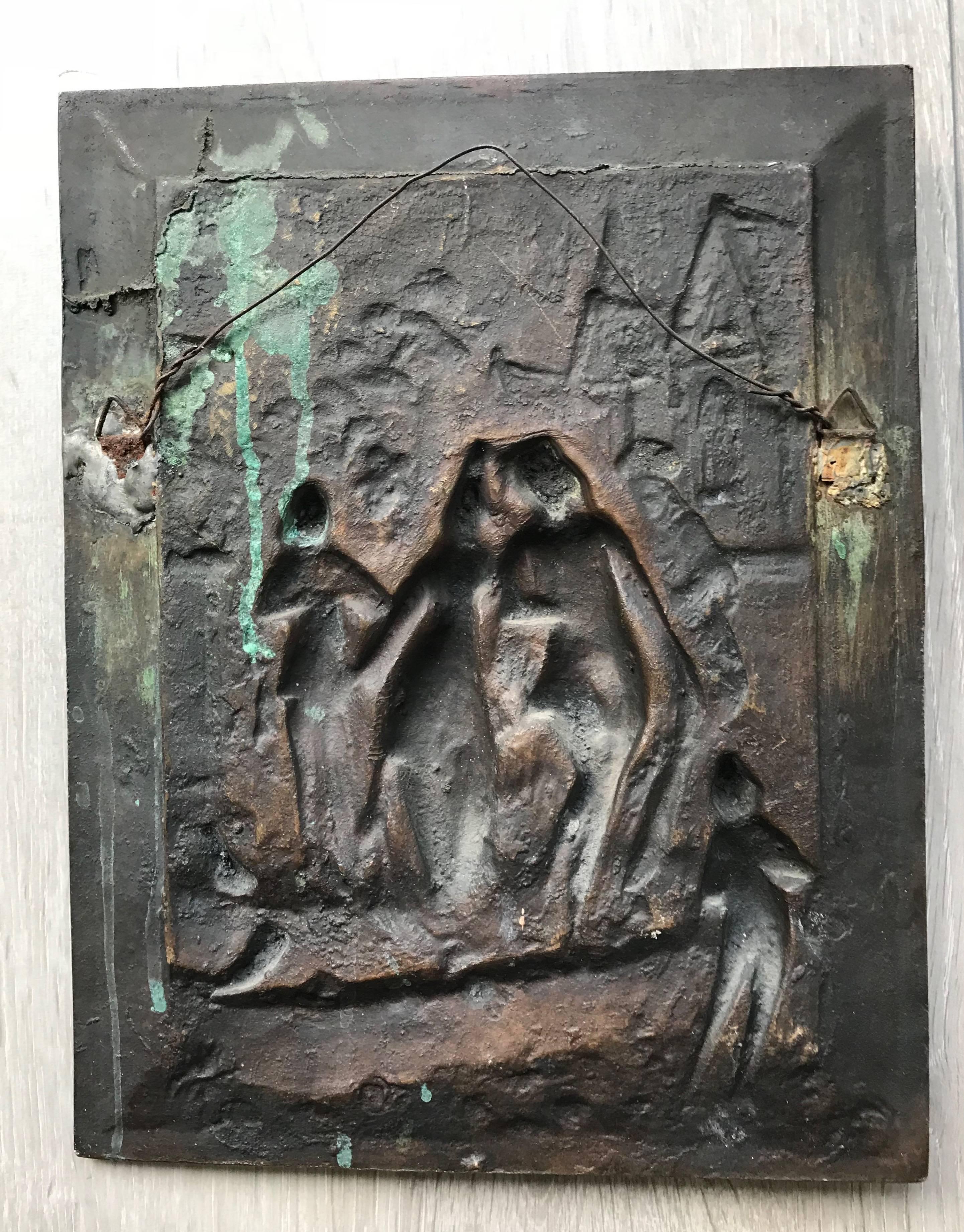 Late 1800s Bronze Wall Plaque by Leon Perzinka, Depicting Marriage Scene/Party 4
