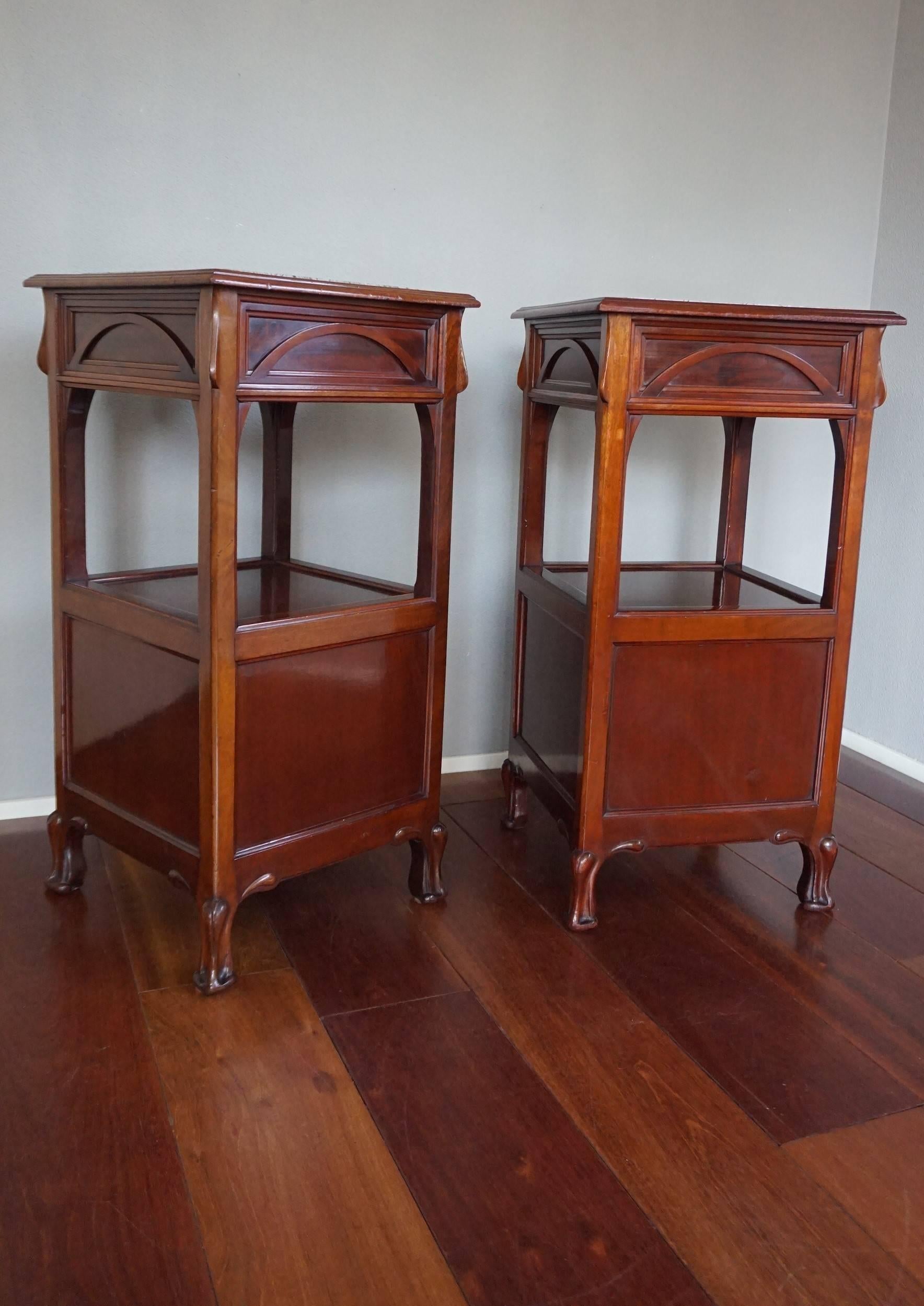 French Mahogany & Brass Art Nouveau Bedside Cabinets / Nightstands Louis Majorelle St.