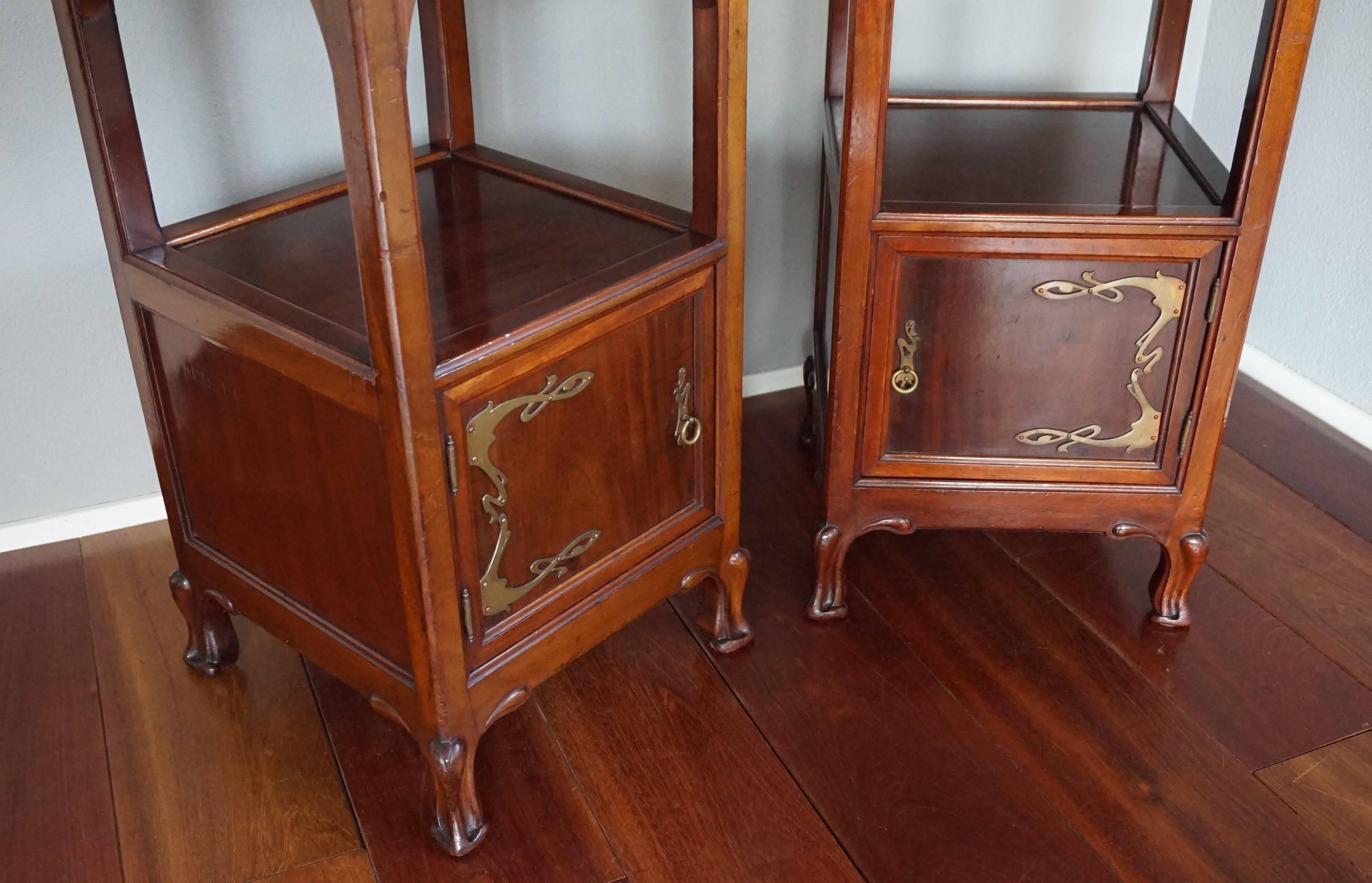 Mahogany & Brass Art Nouveau Bedside Cabinets / Nightstands Louis Majorelle St. In Good Condition In Lisse, NL