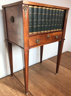 Empire Style Mahogany End Table with Faux Books Rolling Shutter Door and Drawer