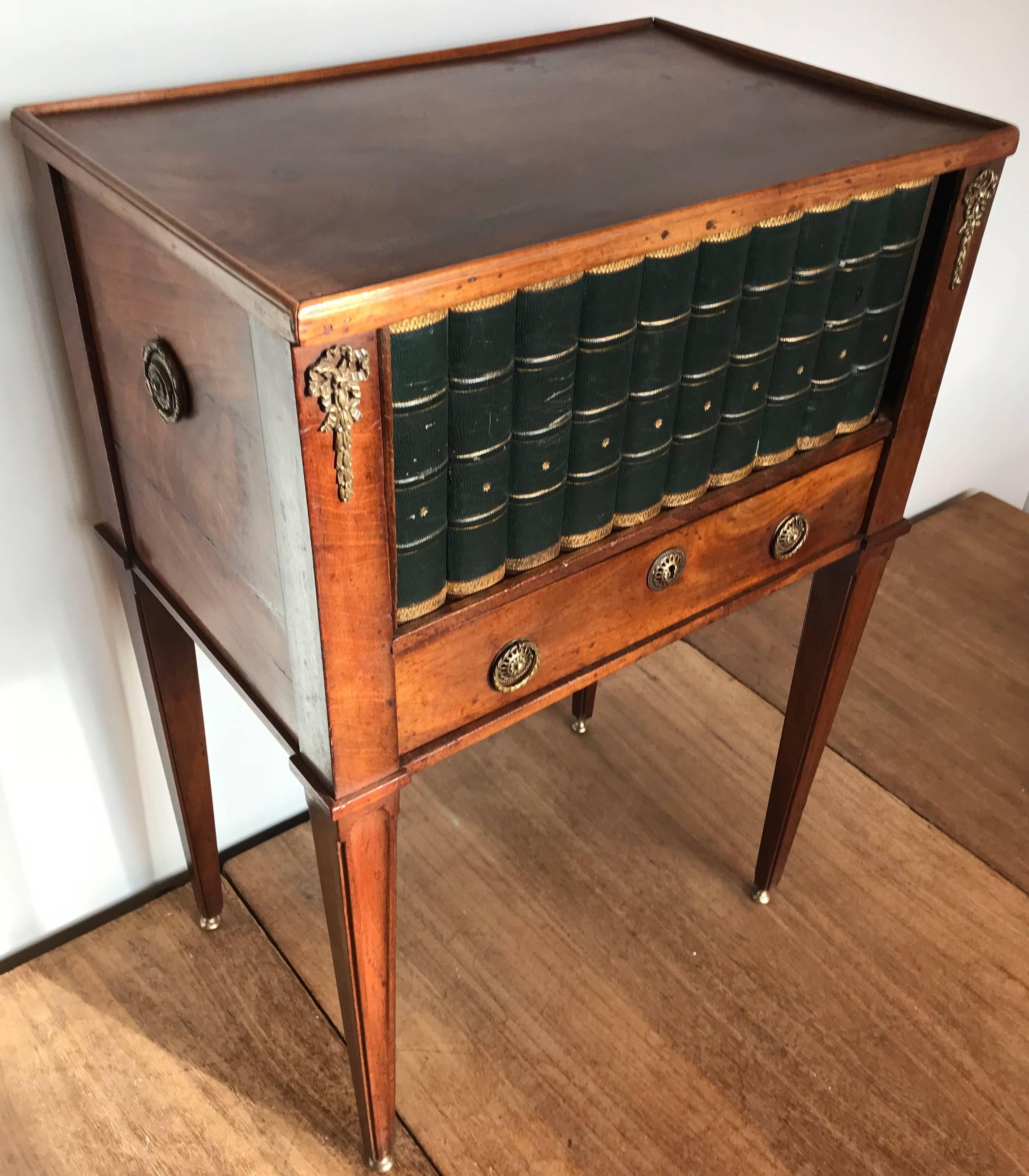 Empire Style Mahogany End Table with Faux Books Rolling Shutter Door and Drawer 1