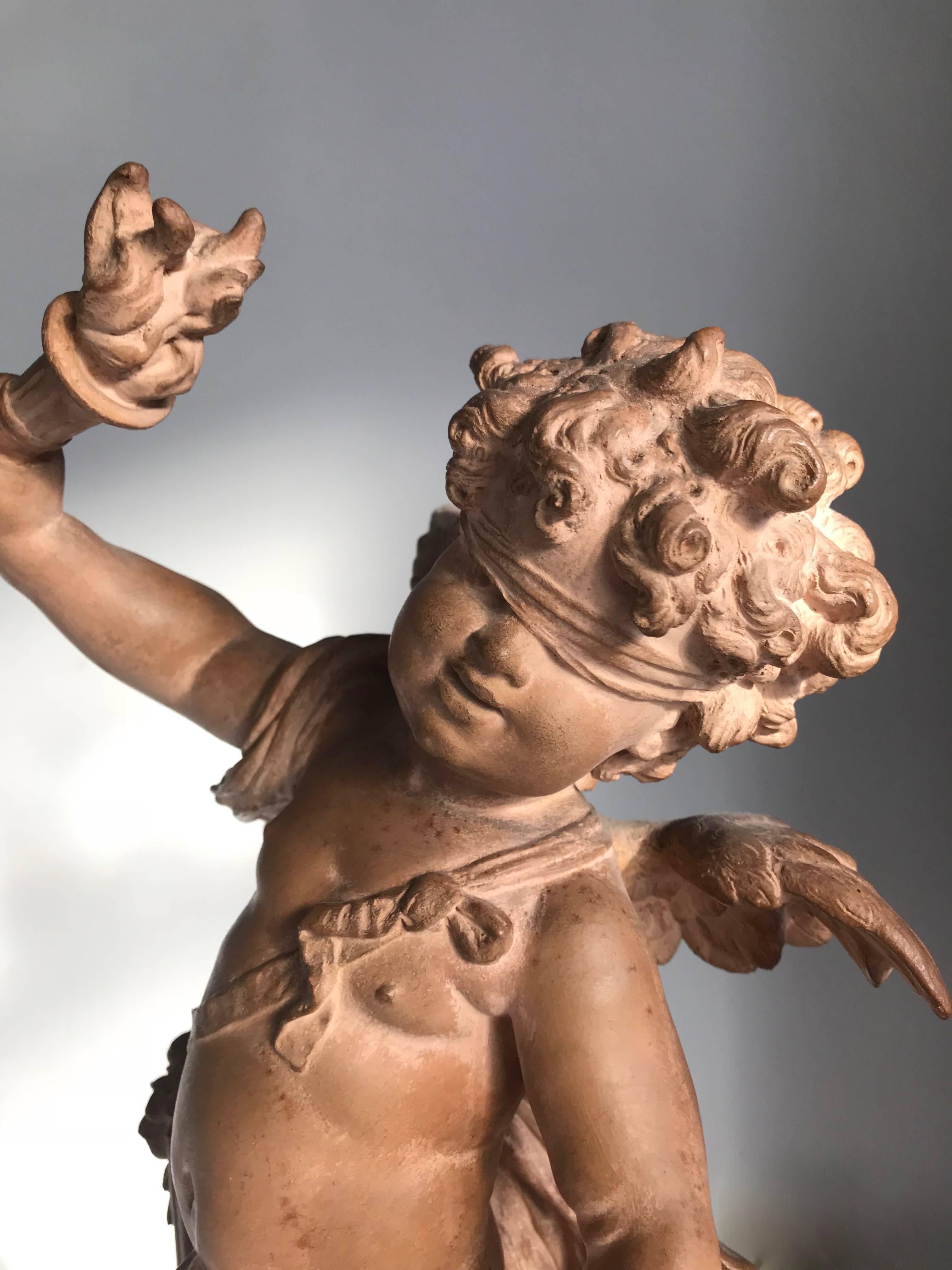 French Fine Quality Terracotta Sculpture Statue Cupid with Torch by Auguste Moreau
