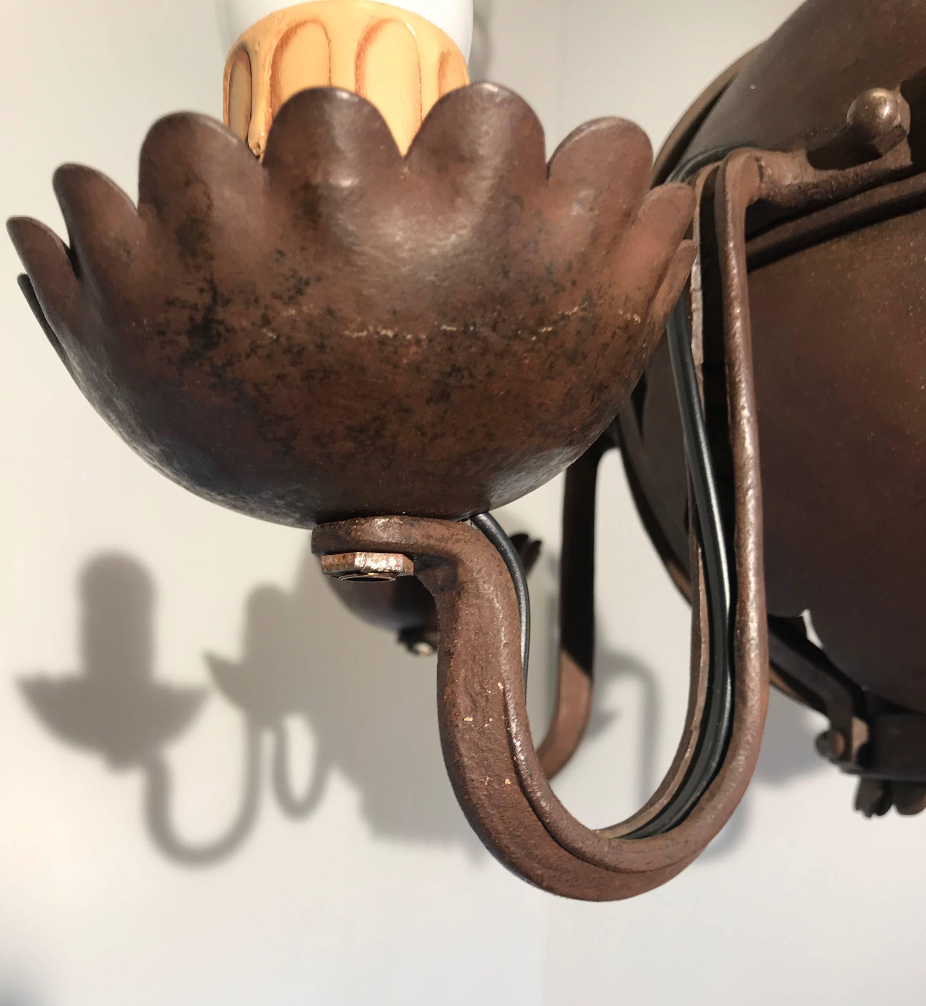 20th Century Unique & Hand-Forged Arts & Crafts Wrought Iron Pendant Light, circa 1910 For Sale