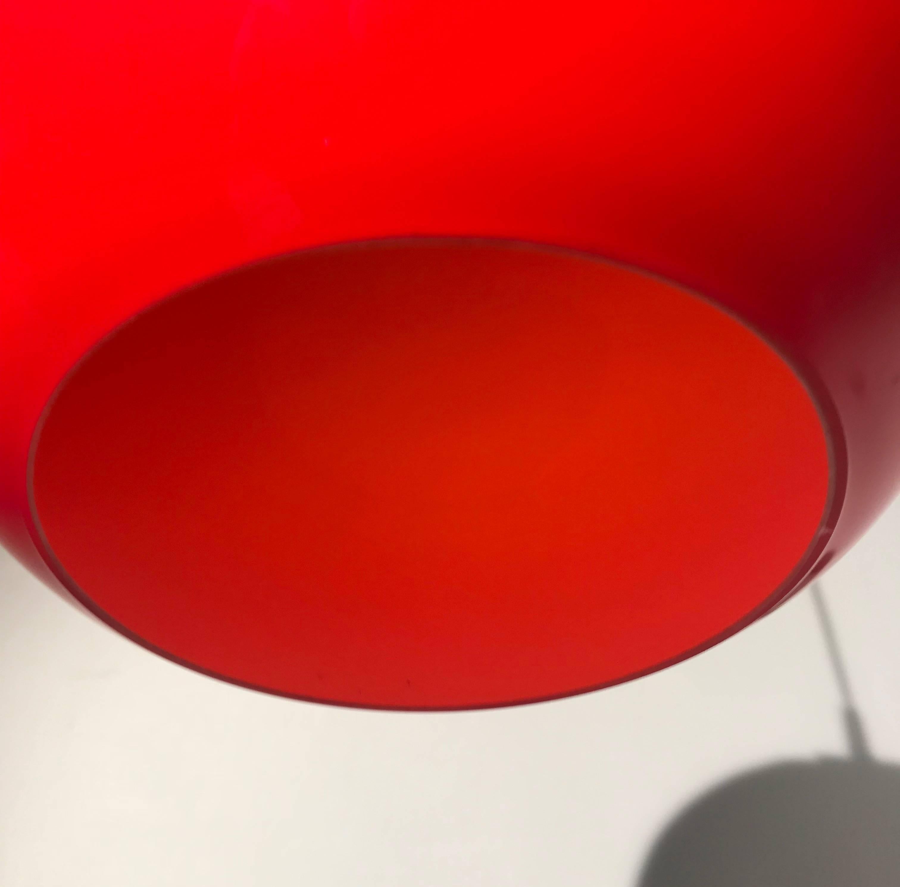 Midcentury 1960s Candy Red Murano Opaline Glass Globe Pendant Light by Vistosi 2