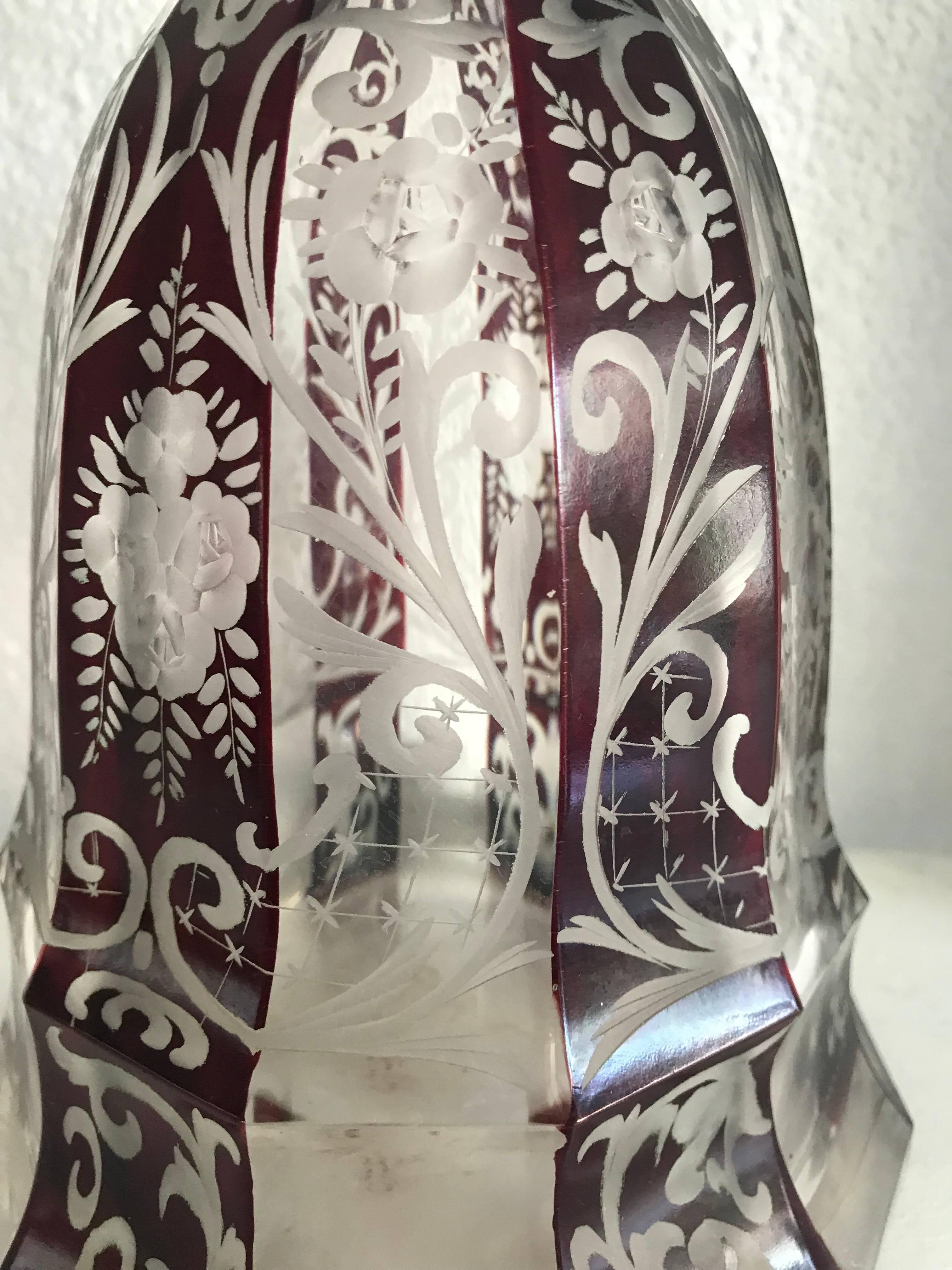 Good quality, practical and highly decorative antique decanter.

This handcrafted English decanter will look great on any drinks cabinet, table, dresser and/or side table. The bottle is beautifully and perfectly etched or hand-engraved with very