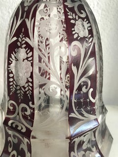 Hand-Crafted, Colored and Cut-Glass Crystal Decanter with 800 Silver Stopper