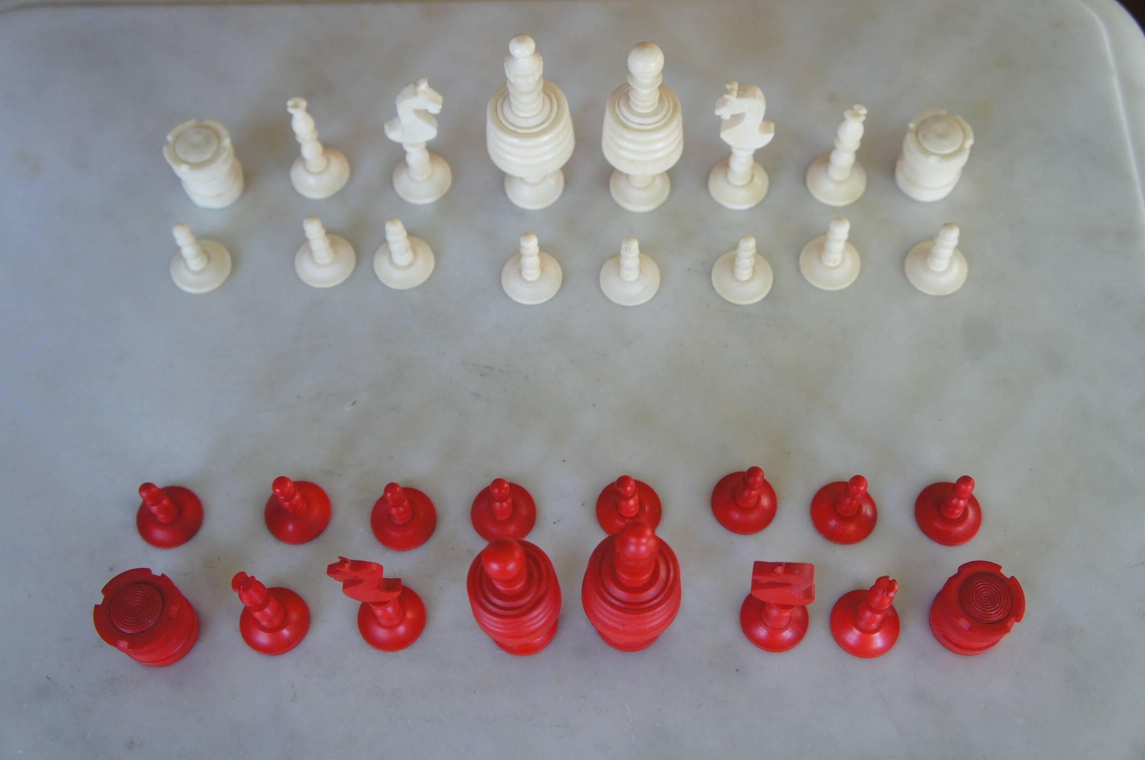 Also beautiful for display.

We recently acquired this antique and handcrafted set of chess pieces from a lady who had lived to be 89 years of age. It was said that this set had belonged to her grandfather who was in the army. For us, that makes