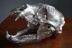 Impressive and Decorative, Chrome Painted Modern Bronze Bear Skull Sculpture