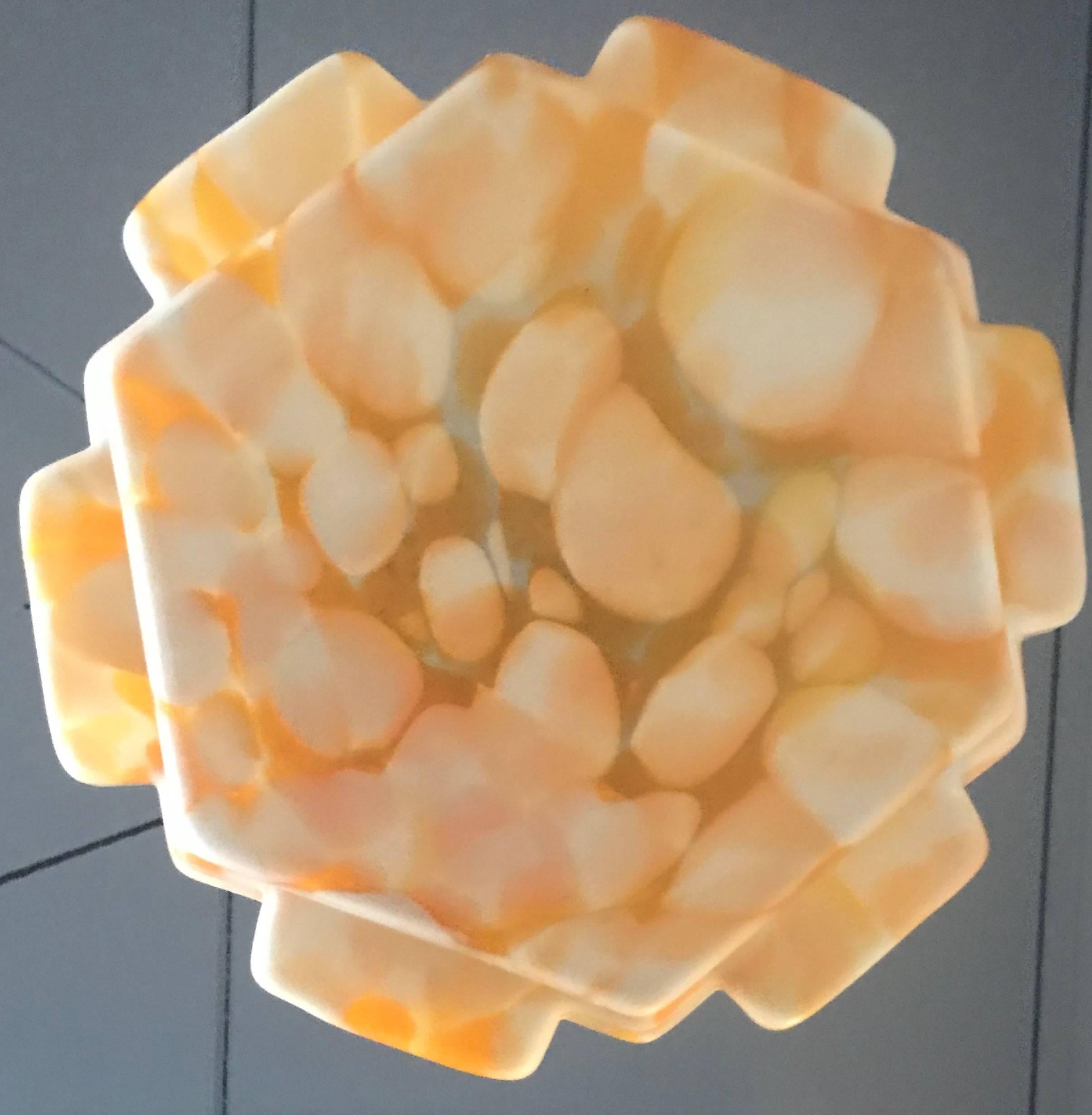 Good Size Art Deco Marbled Glass Pendant Light Fixture, Rare Cubical Shape For Sale 1