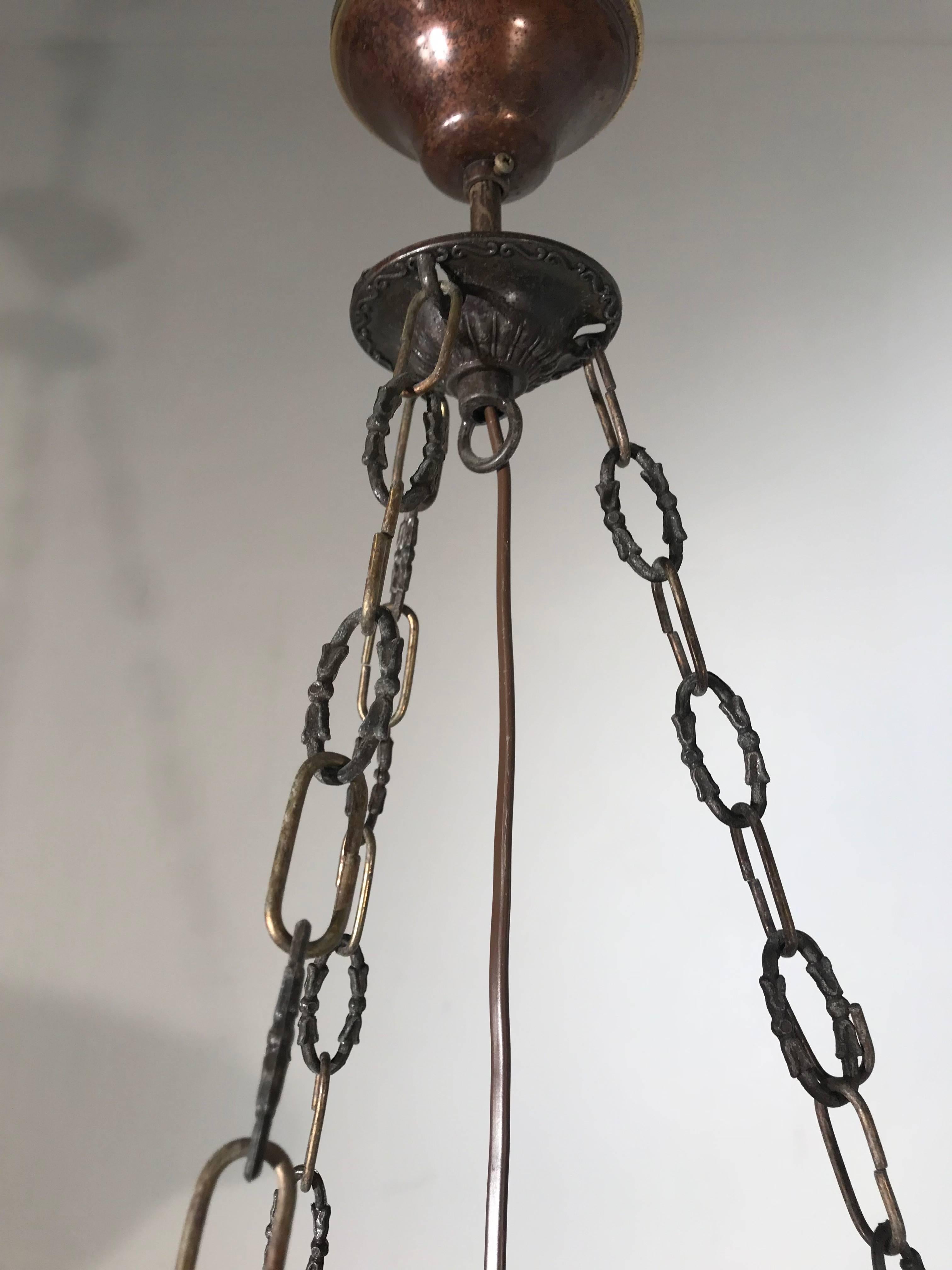 Magnifique lampe à suspension Art déco ancien en albâtre avec chaîne en vente 2