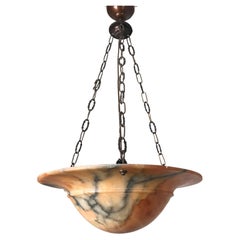 Beautiful Early 20th Century Art Deco Alabaster and Chain Pendant Light