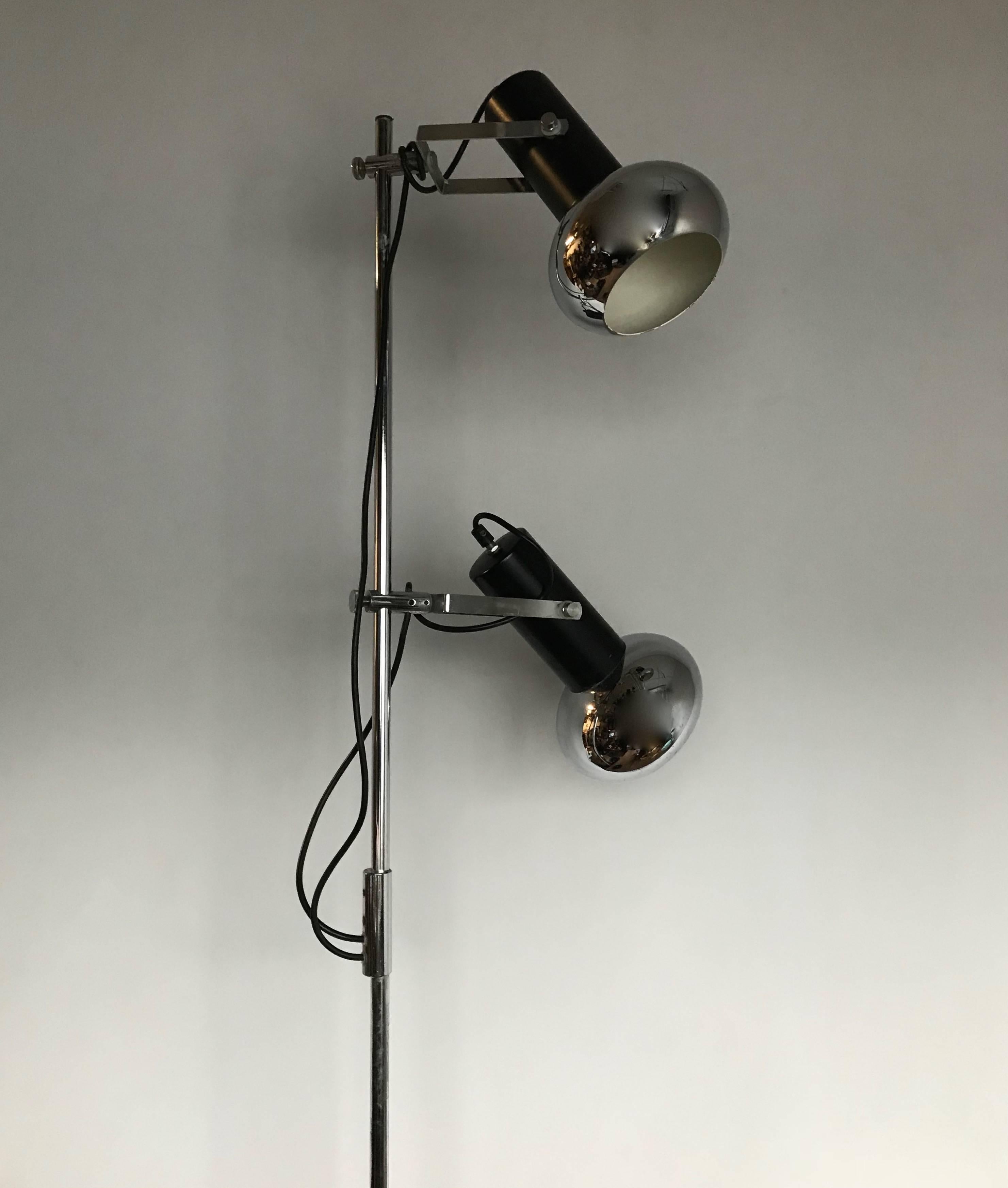 Modern Vintage, Midcentury Design Double Spotlight Chrome and Black Painted Floor Lamp