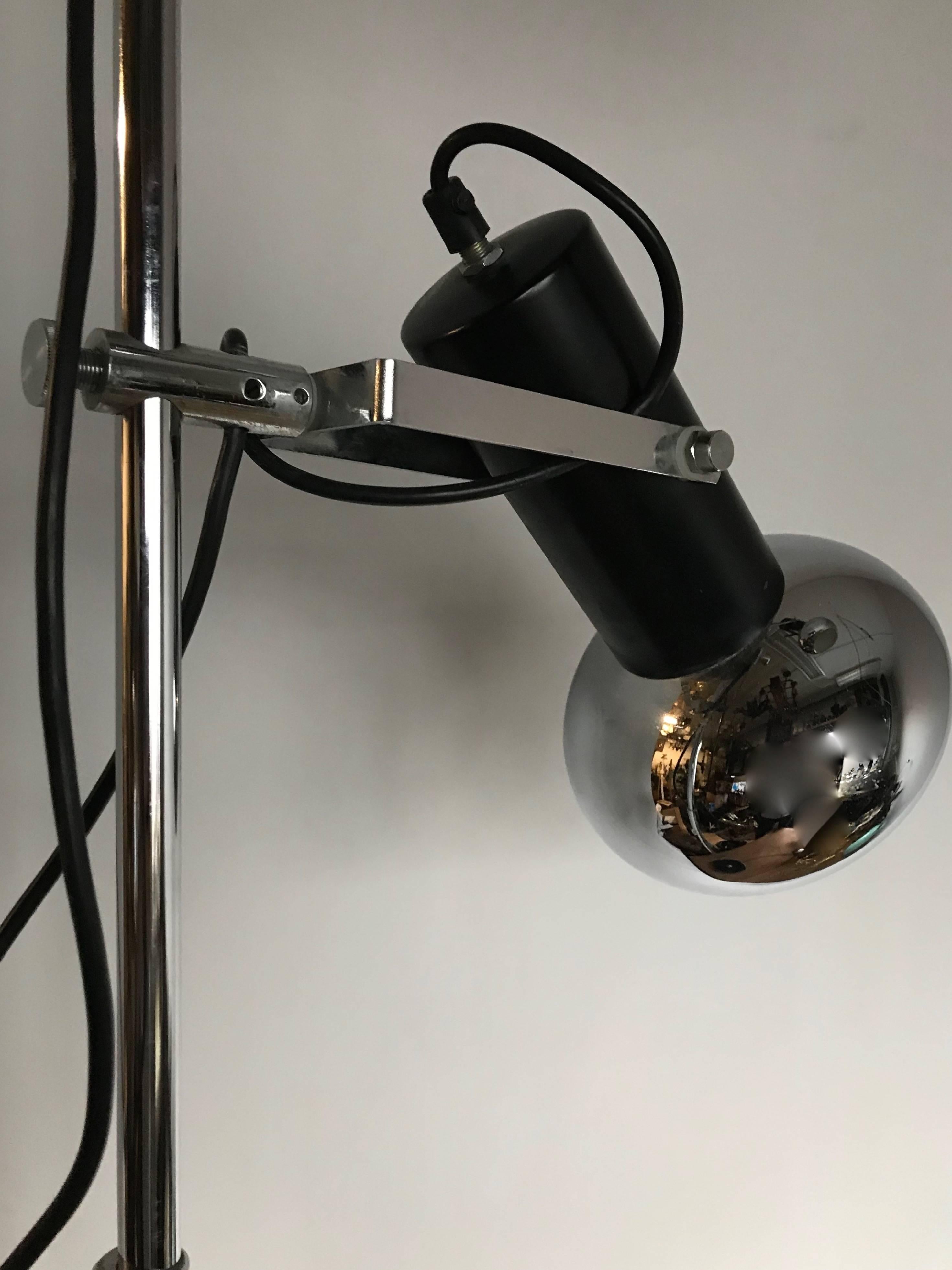 Dutch Vintage, Midcentury Design Double Spotlight Chrome and Black Painted Floor Lamp