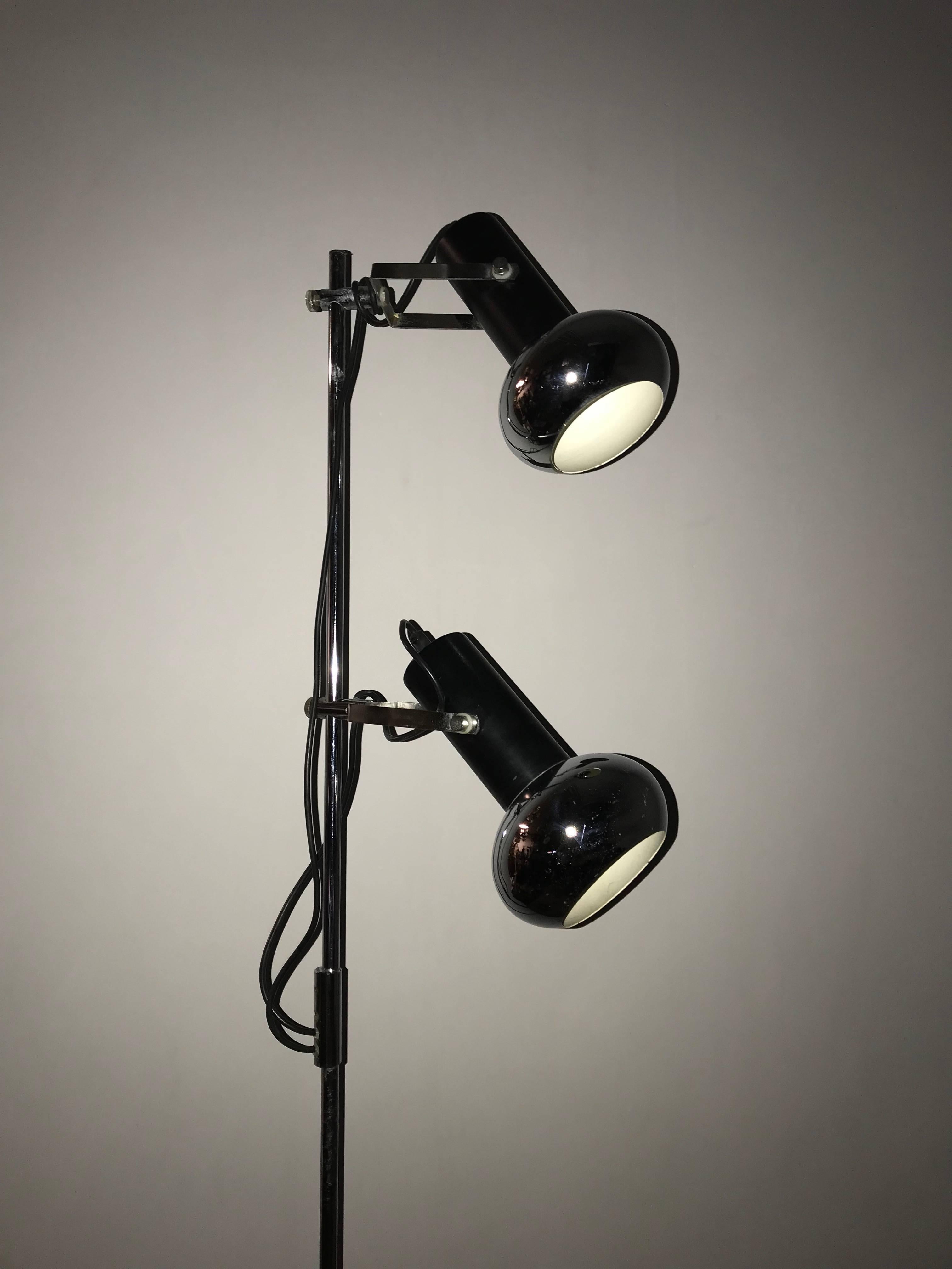 20th Century Vintage, Midcentury Design Double Spotlight Chrome and Black Painted Floor Lamp