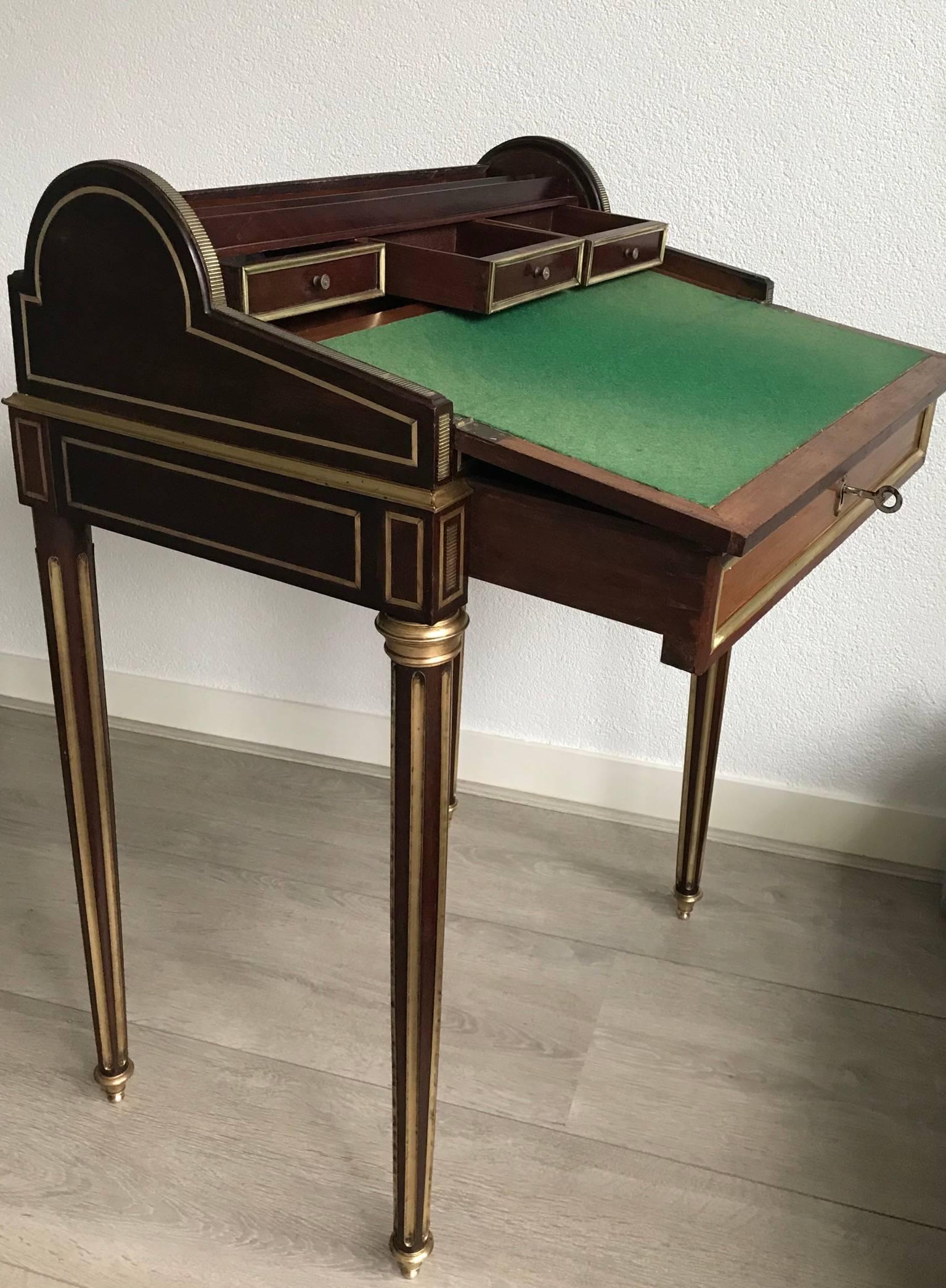 Hand-Crafted Chic & Stylish French, Late 19th Century Mahogany and Brass Ladies Writing Desk