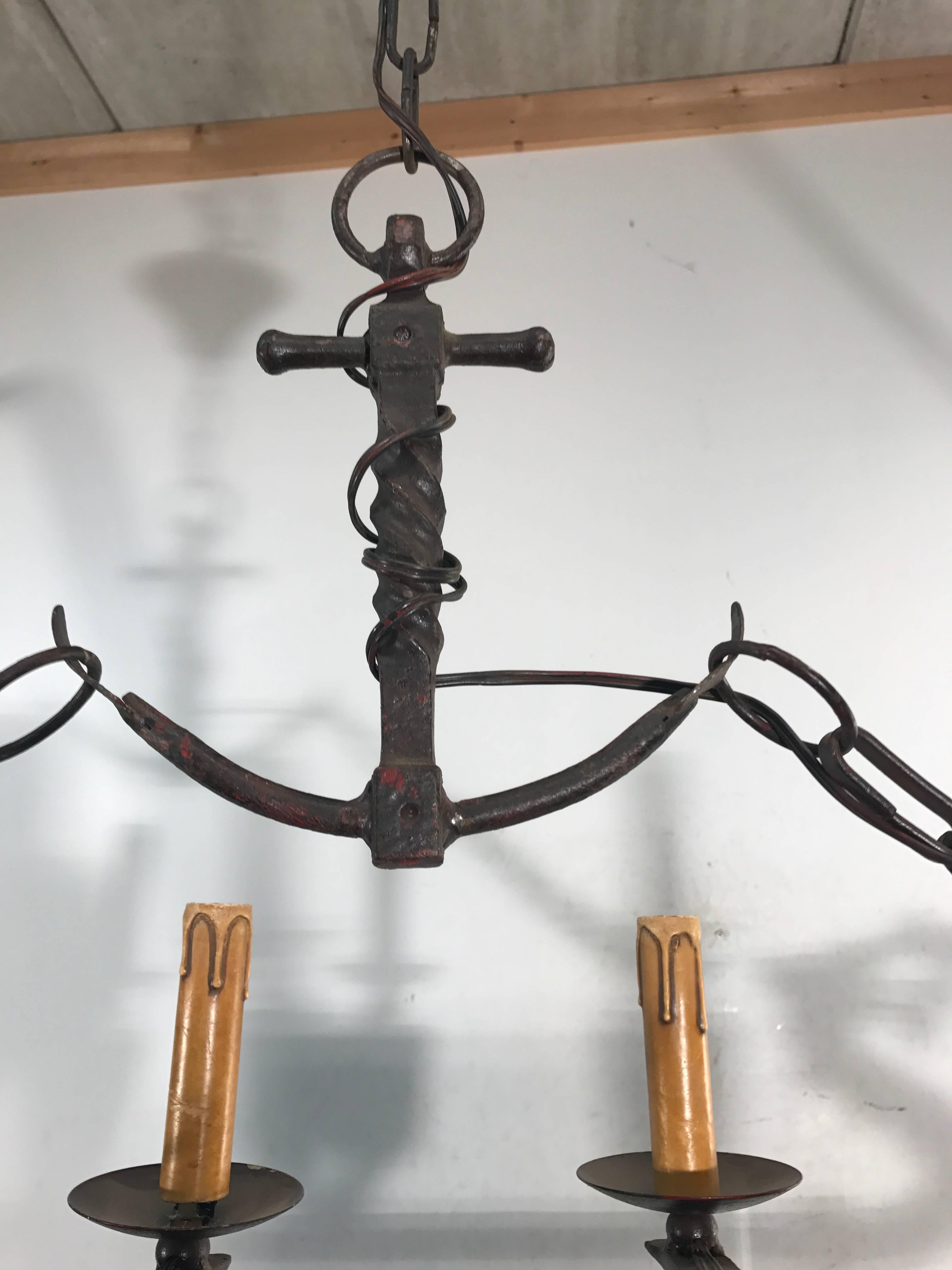 Wrought Iron Medieval St. Viking Longboat Chandelier, Pendant Light with Dragons In Excellent Condition In Lisse, NL