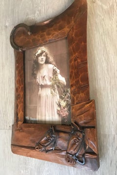 Antique and Fine Quality Hand-Carved Wooden Picture Frame with Horse Theme