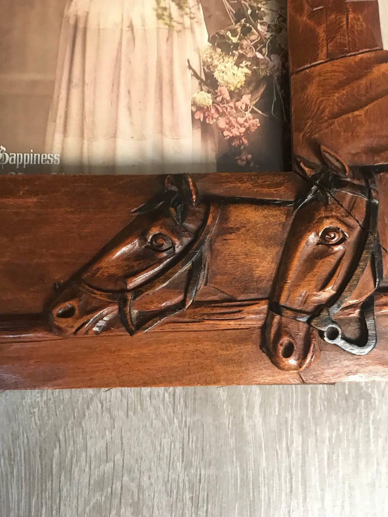 Antique and Fine Quality HandCarved Wooden Picture Frame with Horse