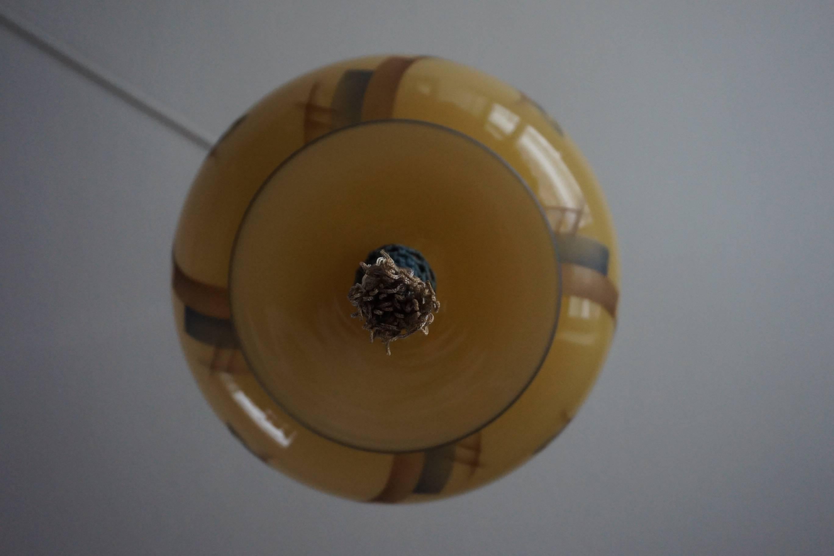 Art Deco Asian American Style Glass Pendant Lantern with Hand Knotted Tassel In Excellent Condition In Lisse, NL