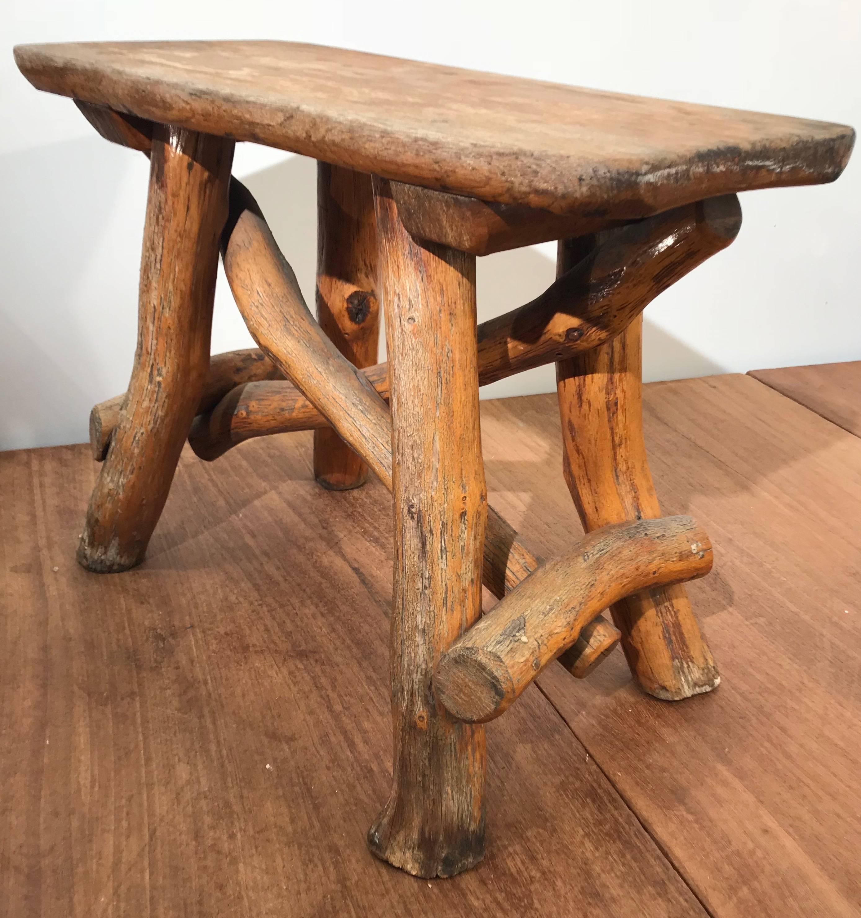 Antique Hand-Crafted Rustic and Organic Oak Tree Stool for Indoor or Outdoor For Sale 2