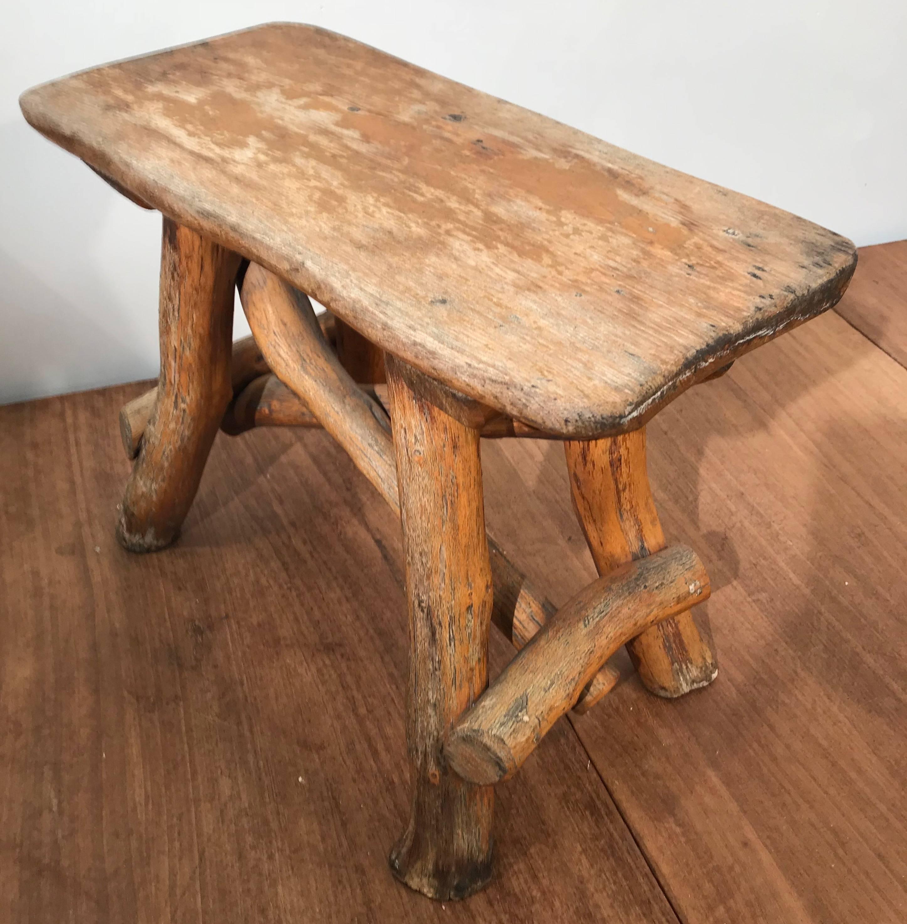 Antique Hand-Crafted Rustic and Organic Oak Tree Stool for Indoor or Outdoor For Sale 3