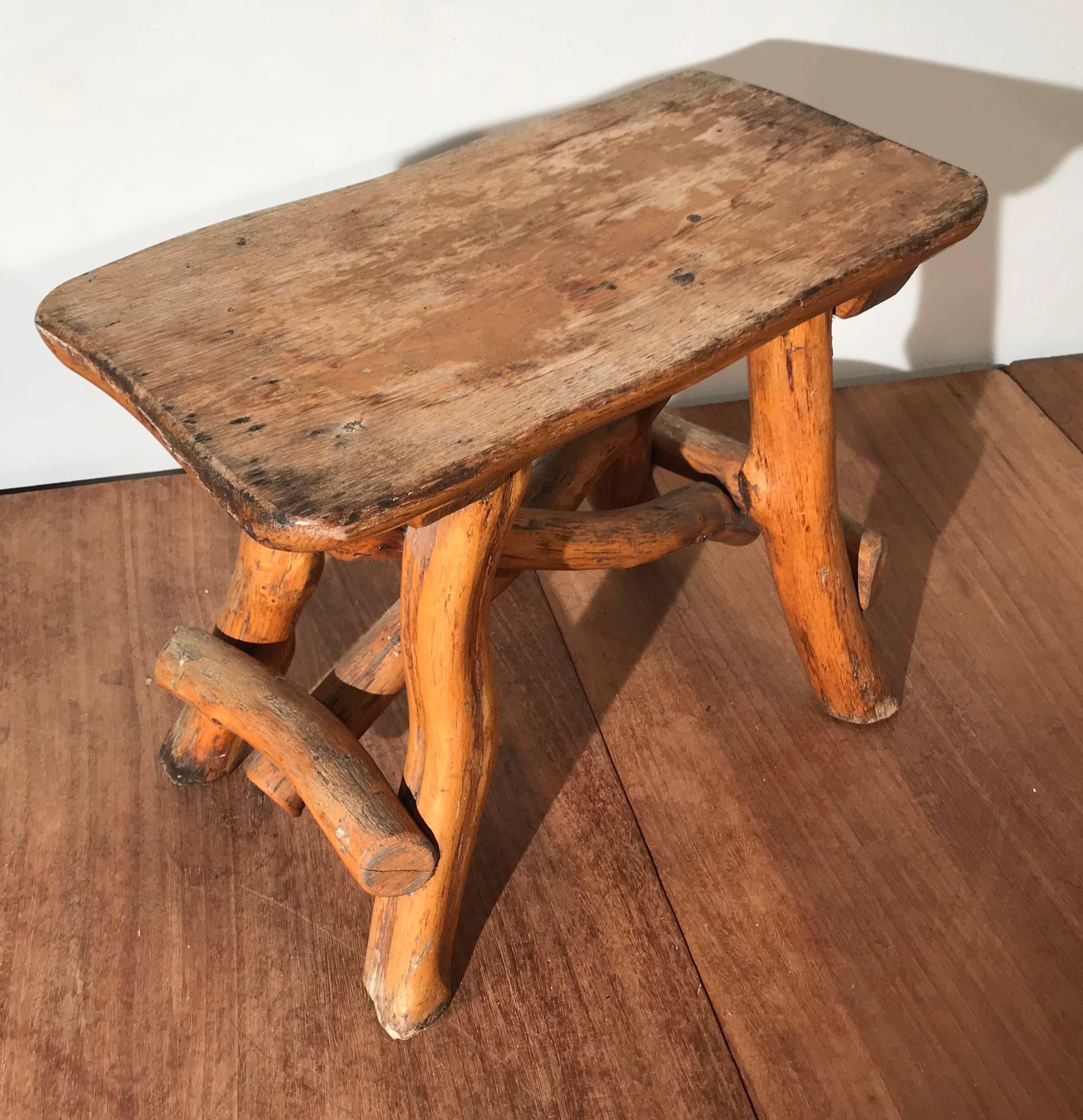 Antique Hand-Crafted Rustic and Organic Oak Tree Stool for Indoor or Outdoor For Sale 4