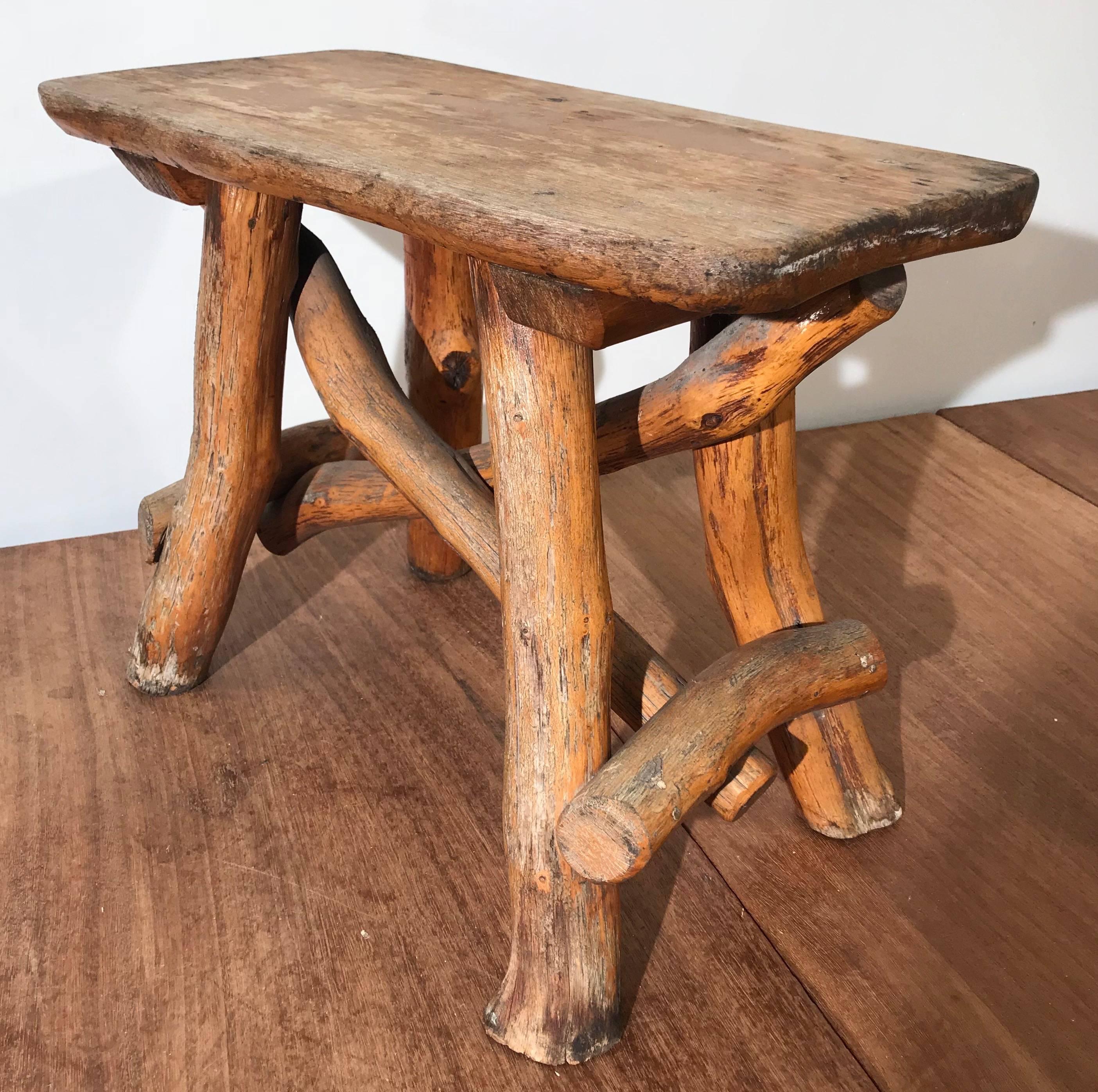 Antique Hand-Crafted Rustic and Organic Oak Tree Stool for Indoor or Outdoor For Sale 5