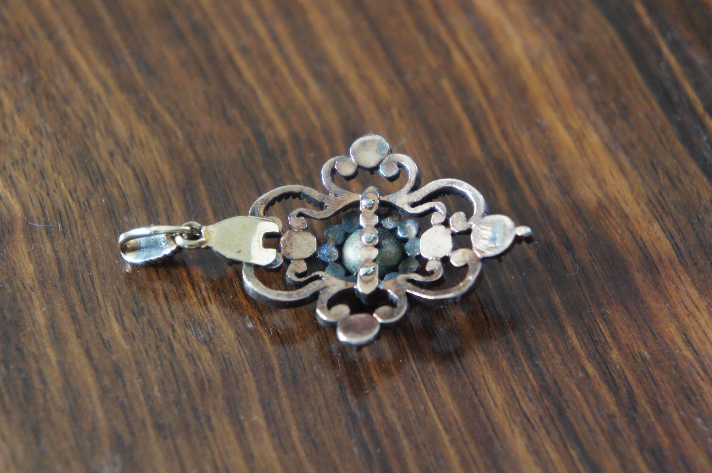 Hand-Crafted Late 19th Century Silver Pendant with Eight Rose Diamonds, circa 1880-1890  For Sale