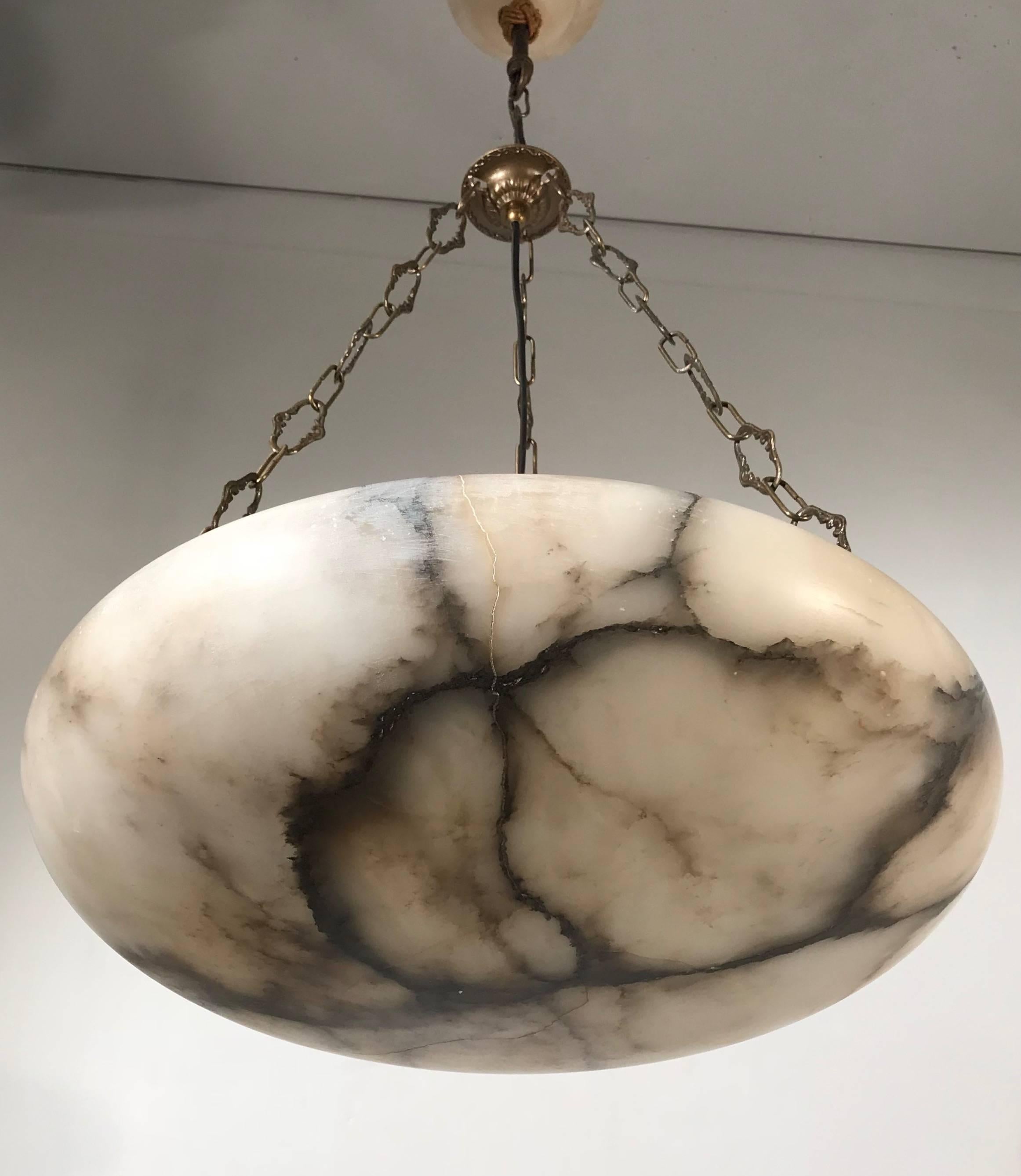Large Size 1920s Art Deco Alabaster 'Planet Look' Pendant Great Shape and Color 1