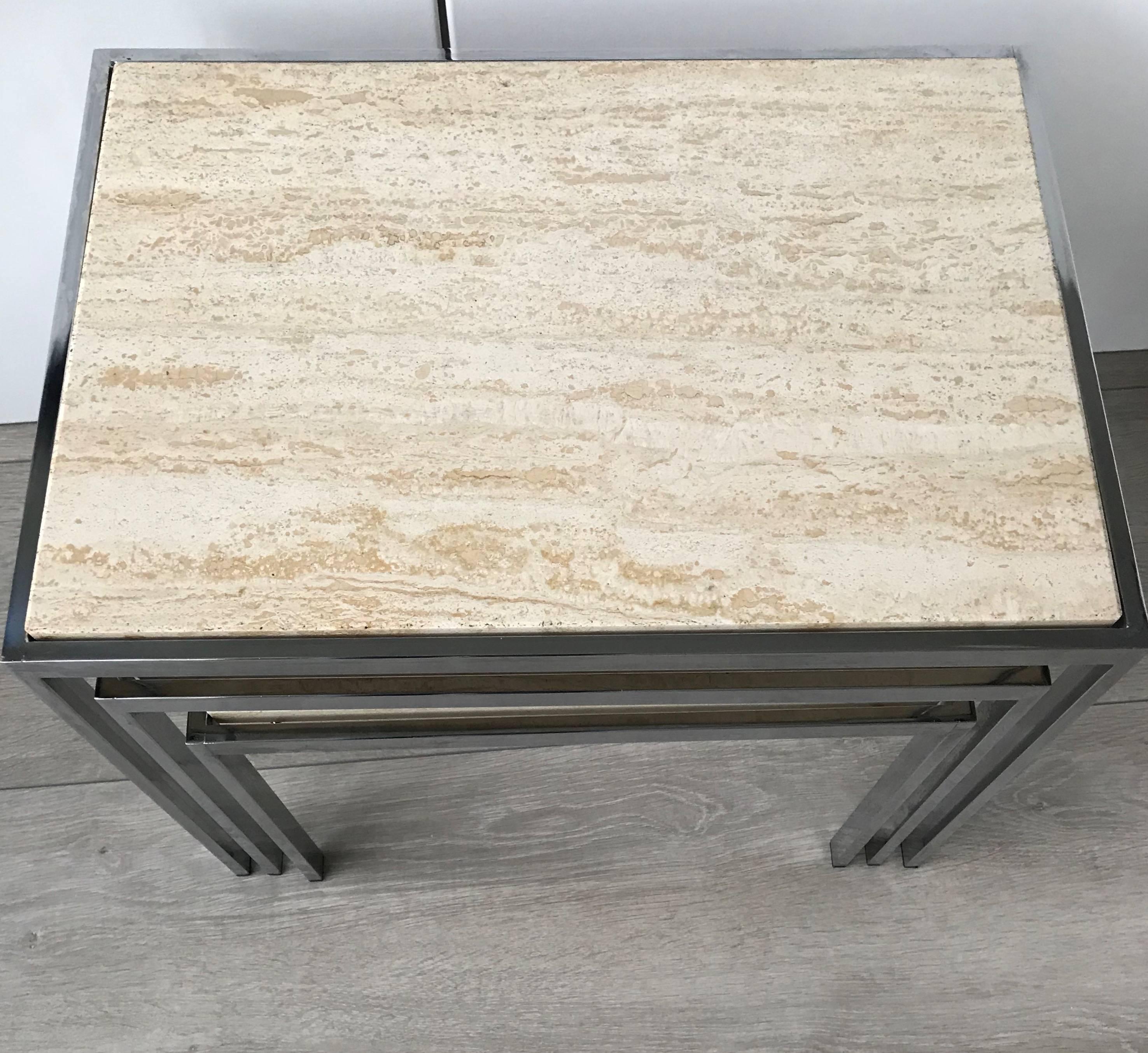 Rare Midcentury Italian Design Travertine Nest or Set of Tables, 1960s In Good Condition For Sale In Lisse, NL