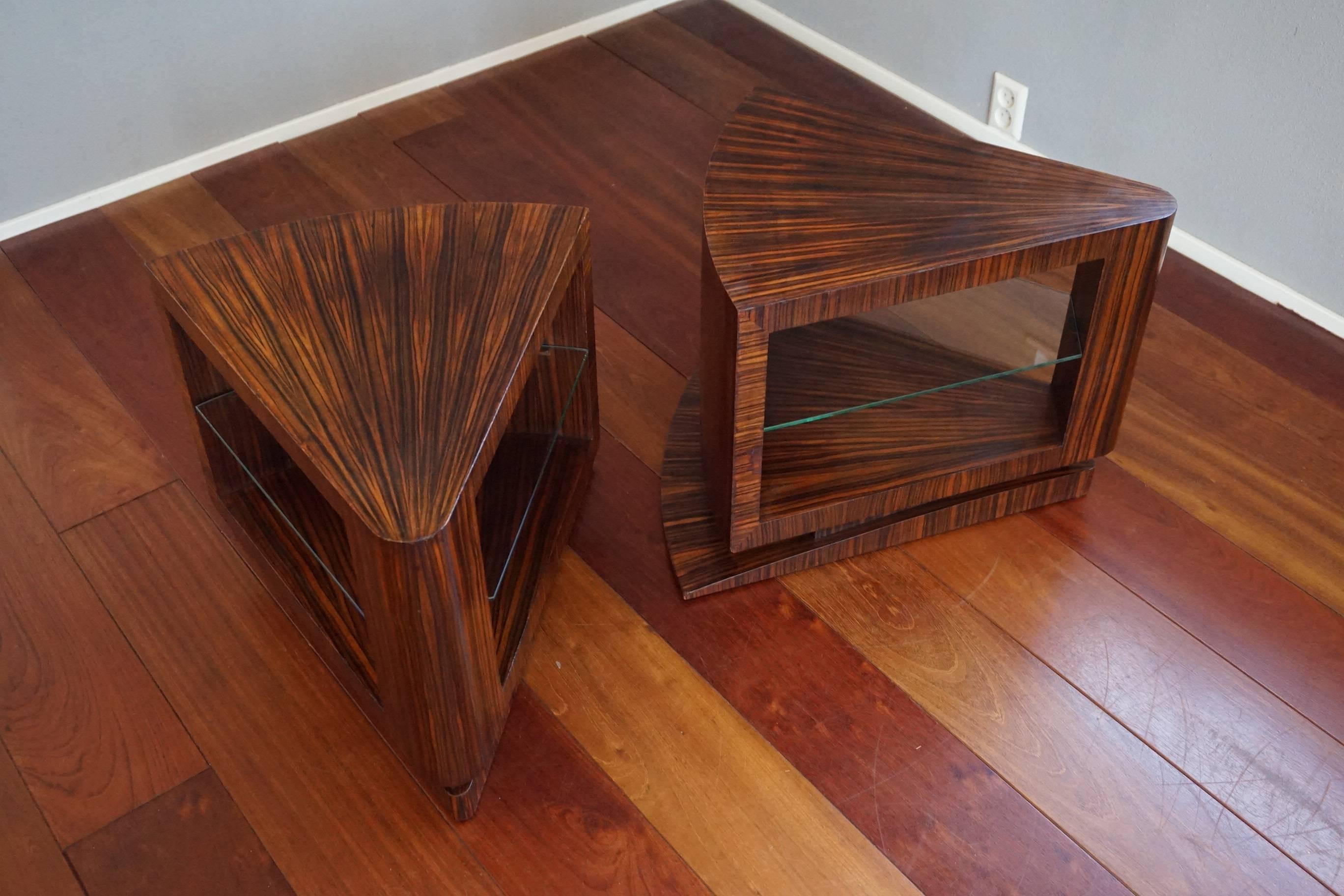 Wonderful pair of hand-crafted 1920's, multi-purpose Art Deco tables.

If you have the right space for this extraordinary and free standing pair of Art Deco tables then they could grace your living space soon. These unique tables or open cabinets