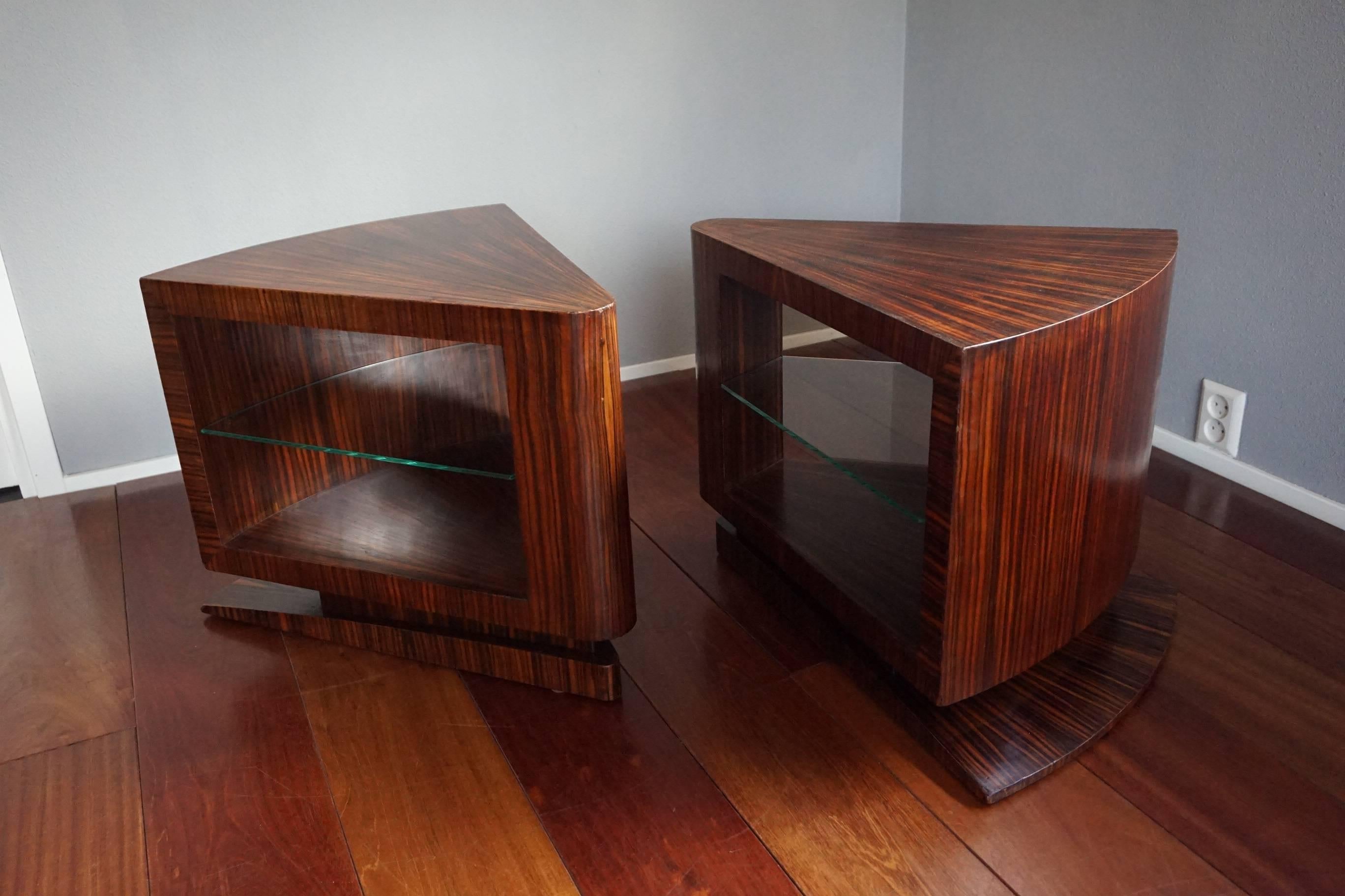 20th Century Unique Pair of Art Deco Coffee or Bedside Tables with Beveled Glass Tops