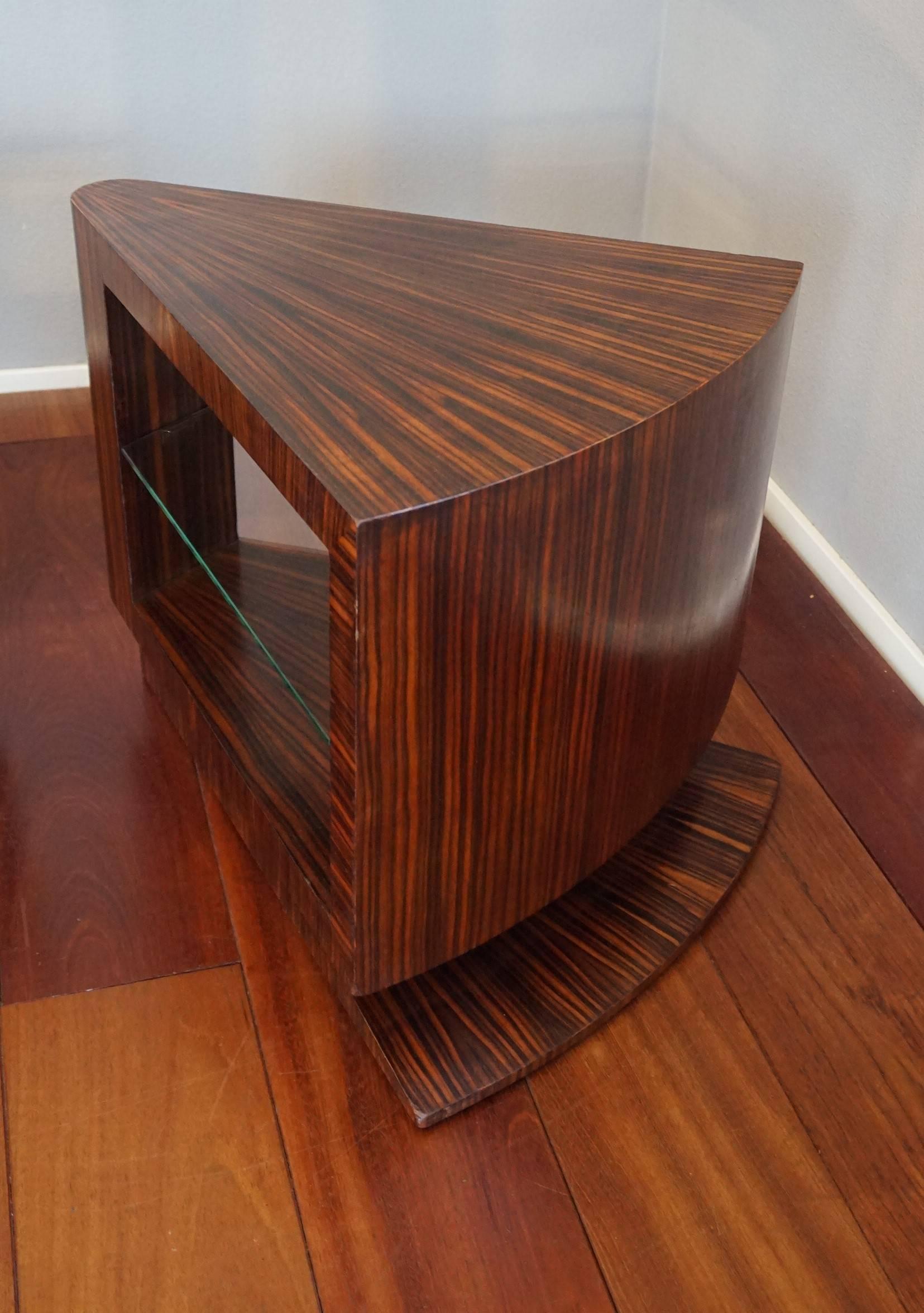 Unique Pair of Art Deco Coffee or Bedside Tables with Beveled Glass Tops 2