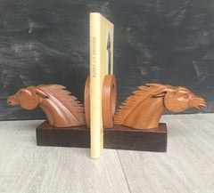 Striking and Hand-Carved Art Deco Horse Bookends in the Style of Karl Hagenauer