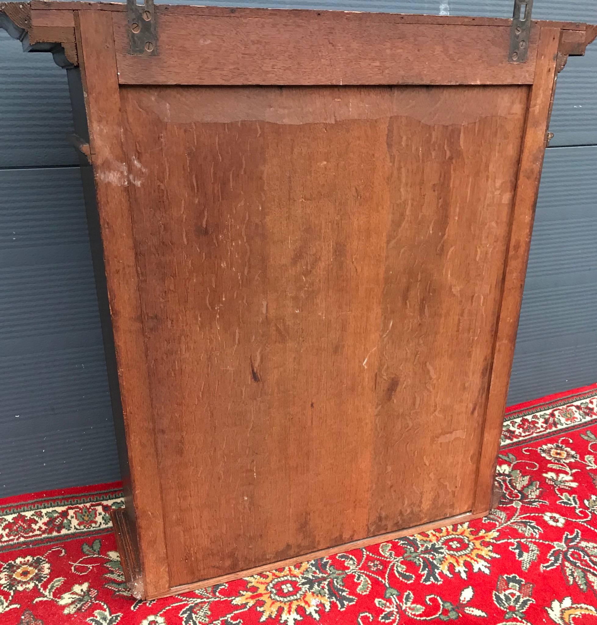 19th Century Antique Late 1800s Renaissance Revival Handcrafted Oak Hanging Wall Cabinet