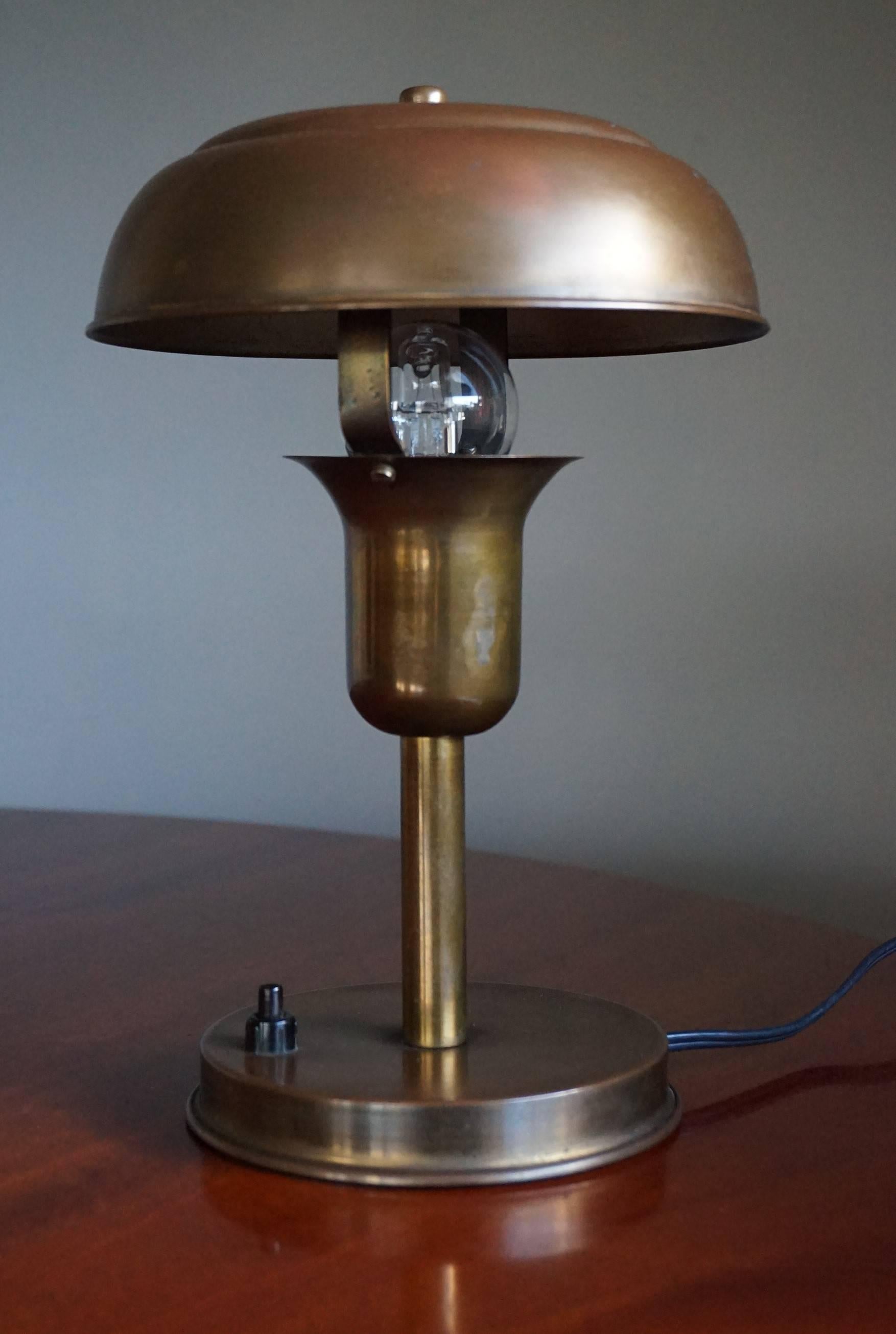 Rare and Highly Stylish 1930s Little Copper Metal Art Deco Table or Desk Lamp 1