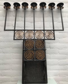 Early 1900s Large & Handcrafted Wrought Iron Seven-Light Wall Sconce Candelabra