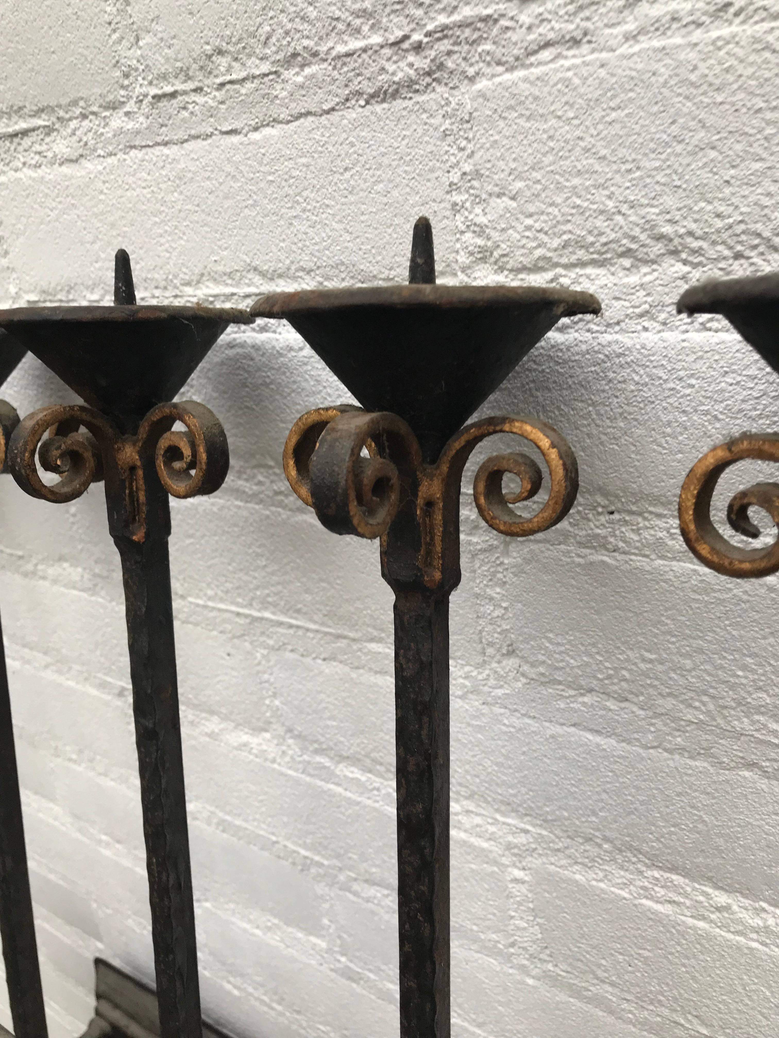 Early 1900s Large & Handcrafted Wrought Iron Seven-Light Wall Sconce Candelabra In Good Condition In Lisse, NL