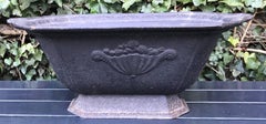 Vintage Large French Black Cast Iron Oval Shape Jardiniere or Planter