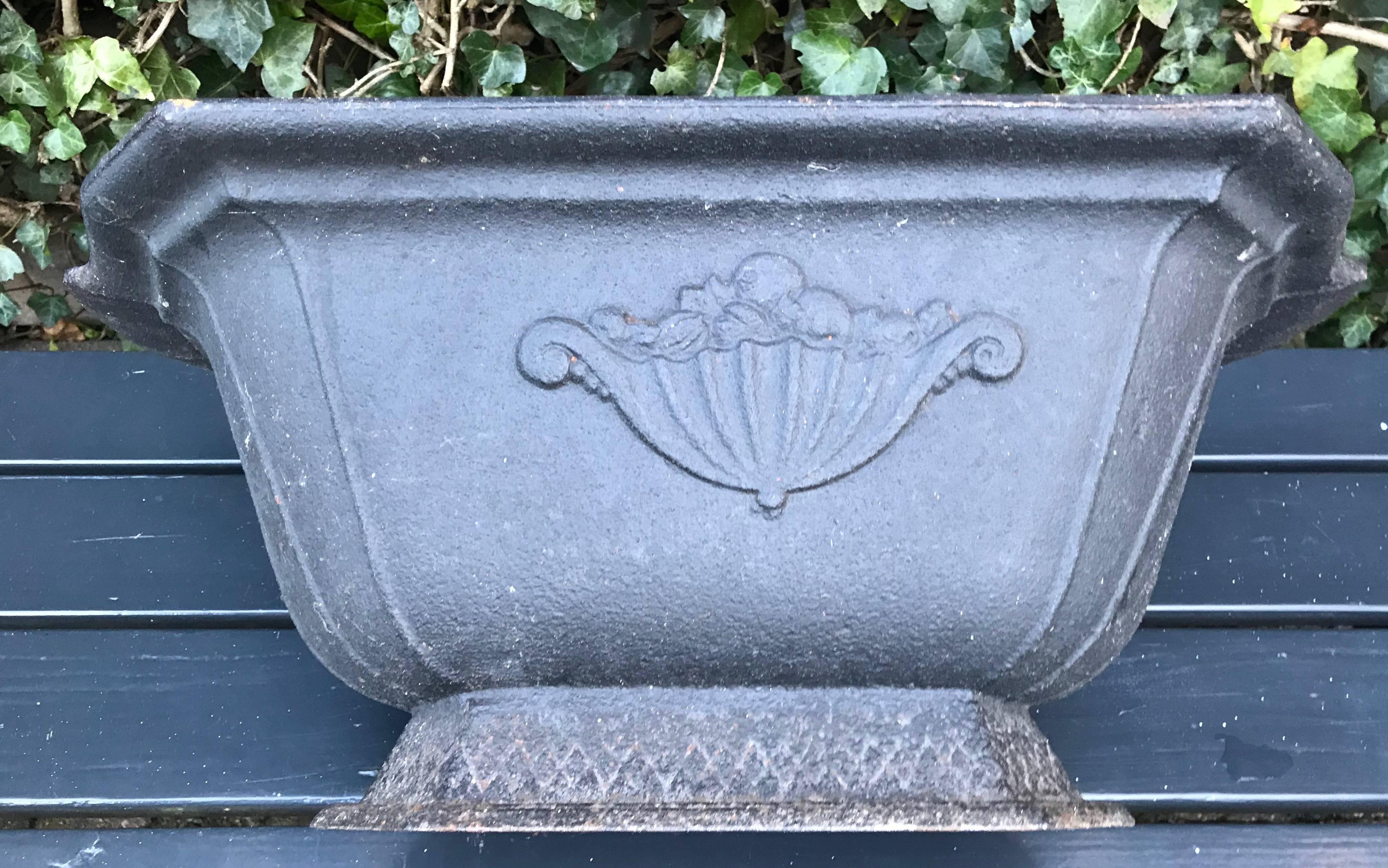 Vintage Large French Black Cast Iron Oval Shape Jardiniere or Planter In Good Condition For Sale In Lisse, NL