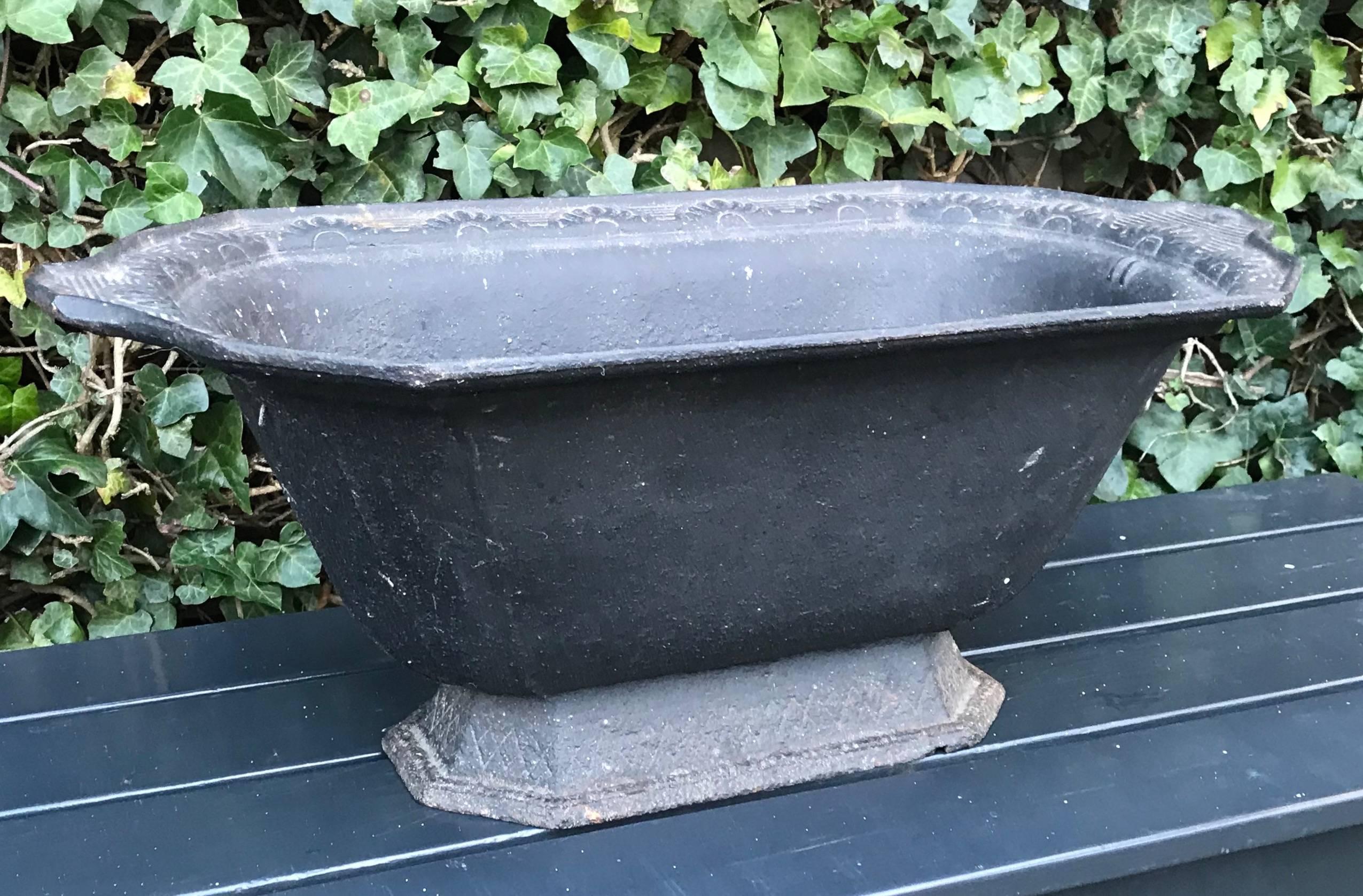 Vintage Large French Black Cast Iron Oval Shape Jardiniere or Planter For Sale 5