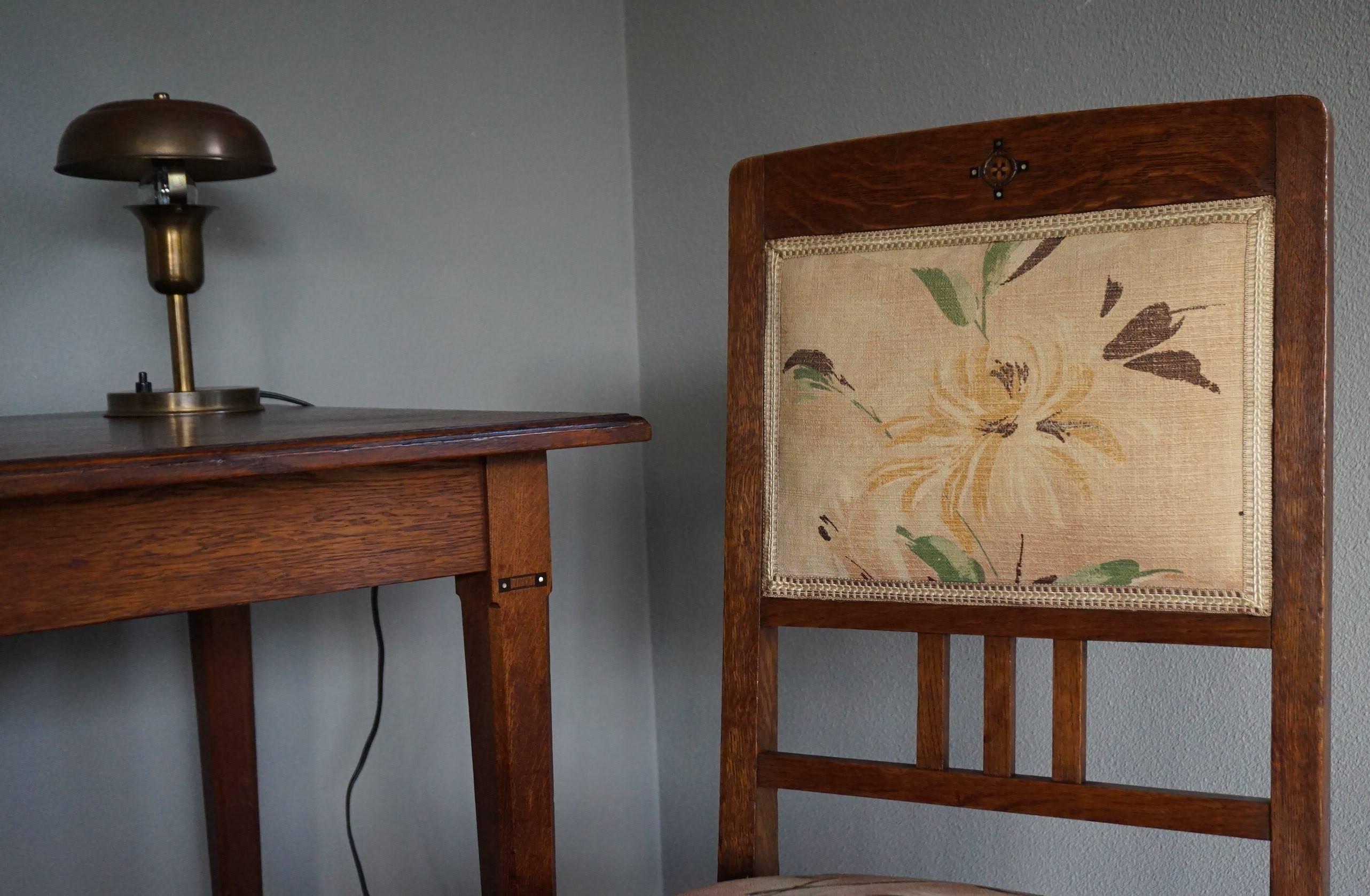 Arts and Crafts Antique Mother-of-Pearl Inlaid Arts & Crafts Writing Table with Matching Chair