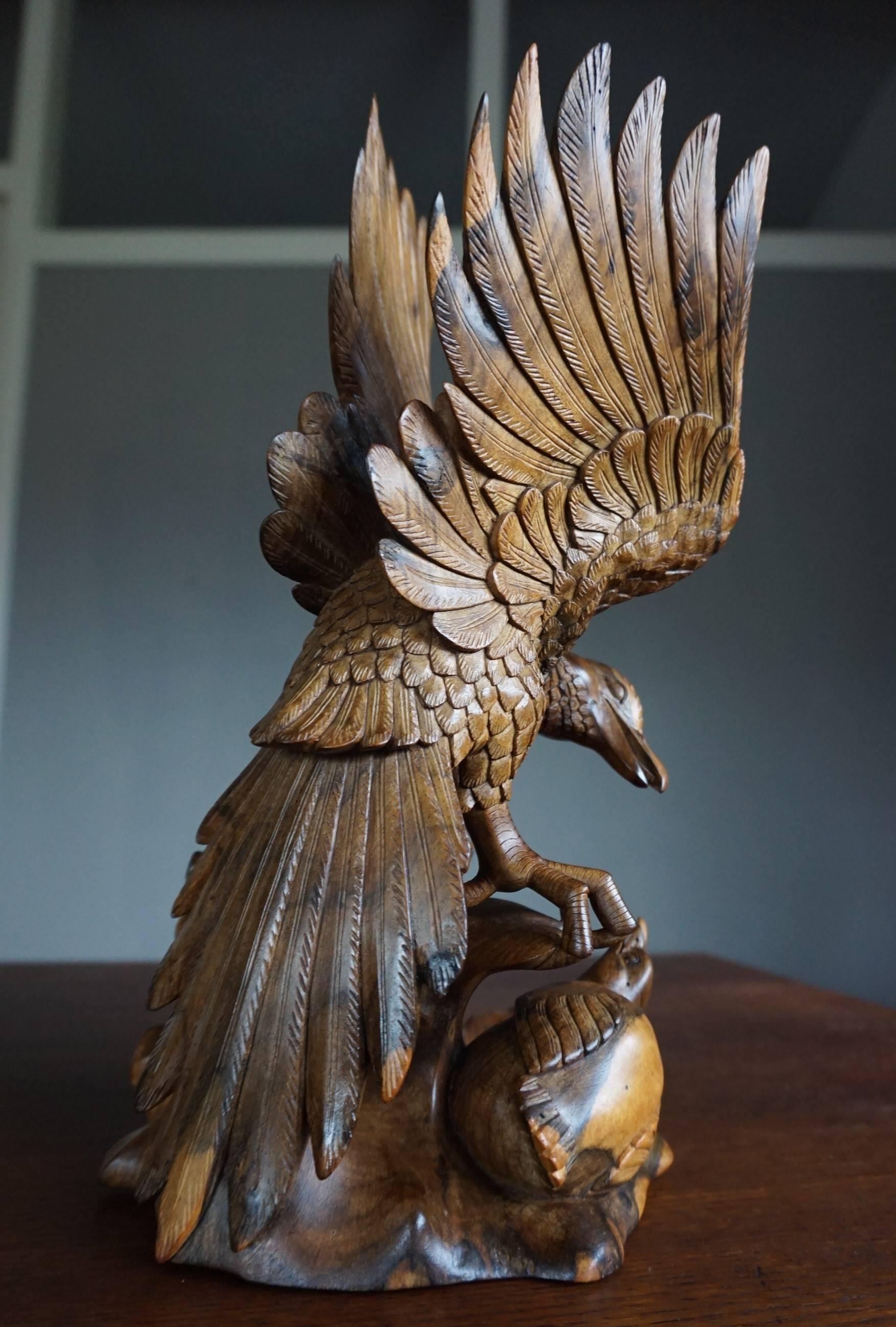 Hand-Carved Solid Macassar Ebony Bird Feeding Chicks Sculpture Great Condition 4