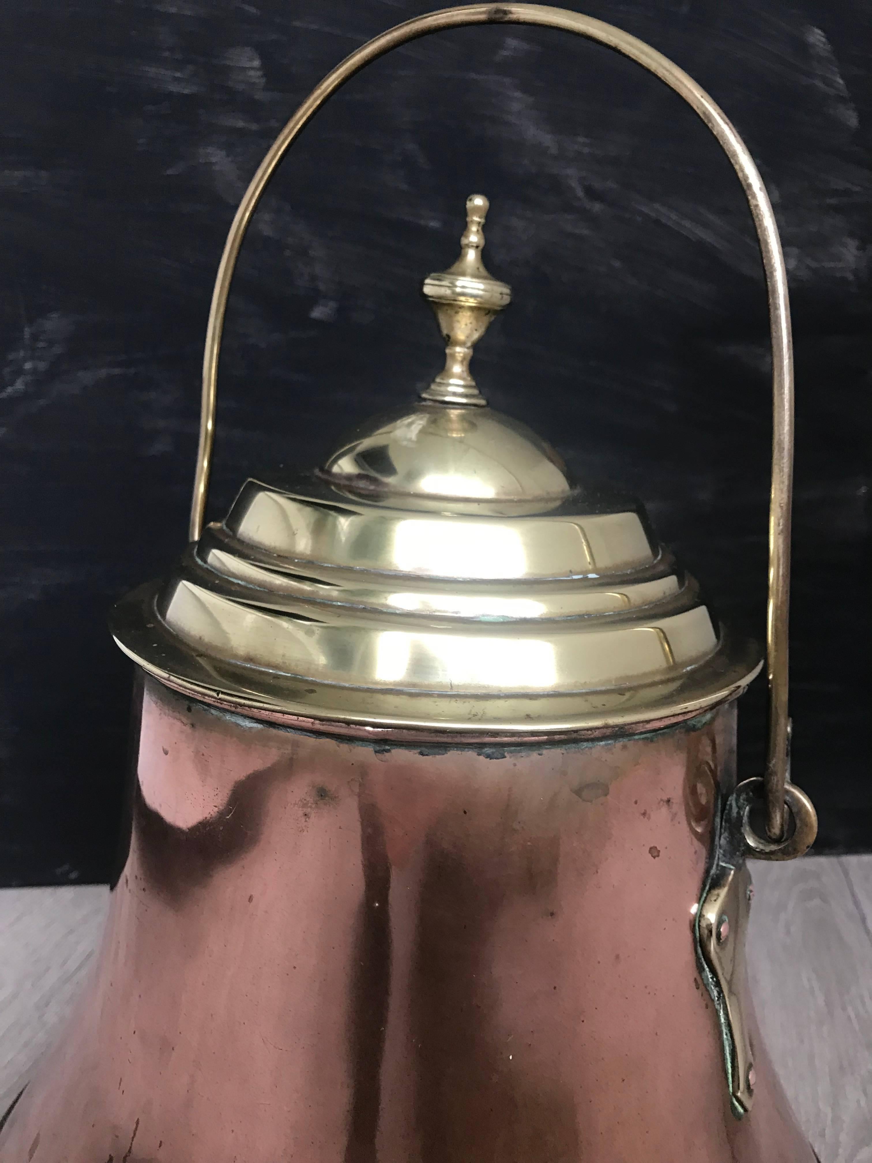 19th Century Antique Stylish Copper and Brass Coal Kettle, Fire Extinguisher Fire Place Decor