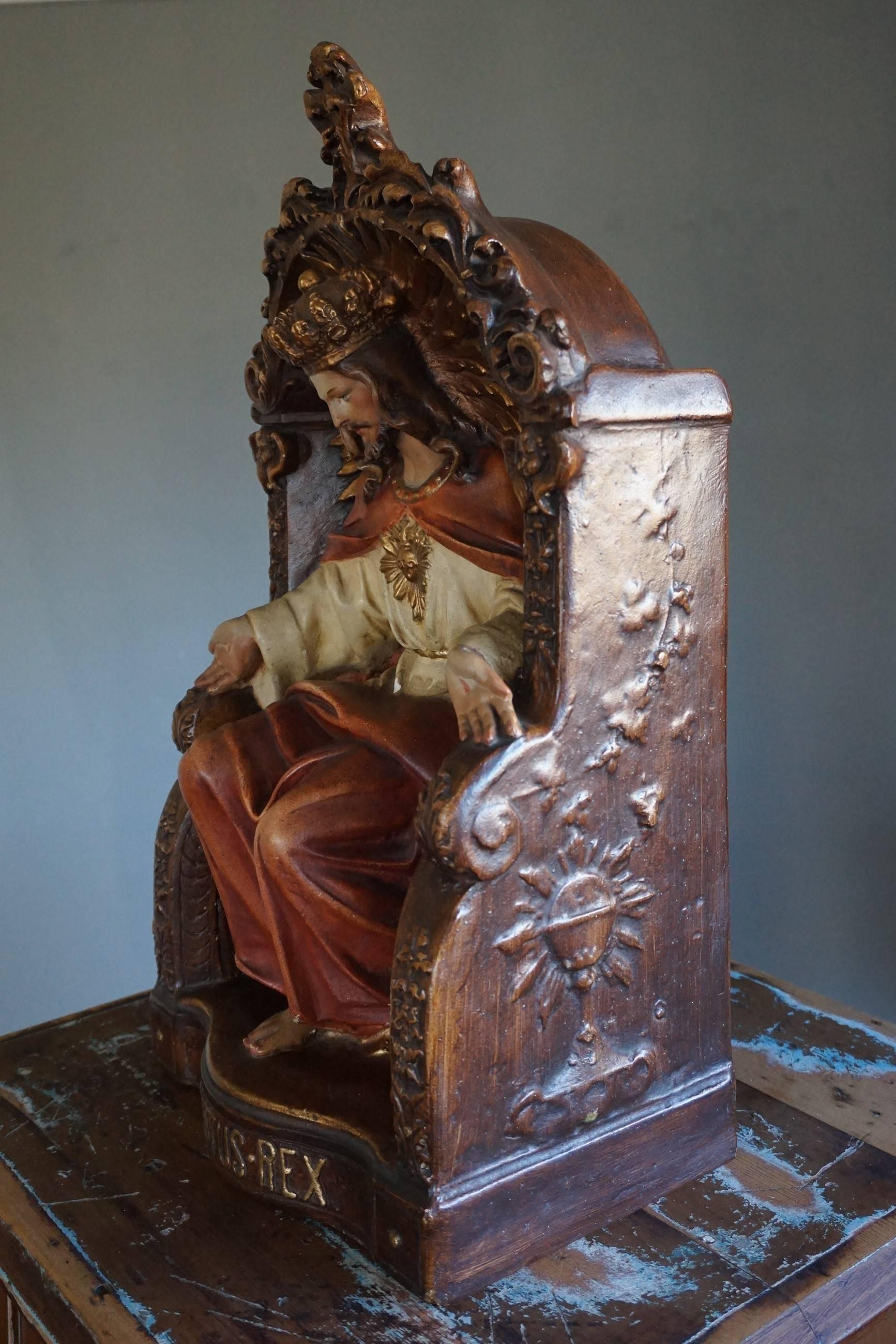 Early 20th Century 'Christ is King' Polychrome Painted, Cast Plaster Sculpture 2