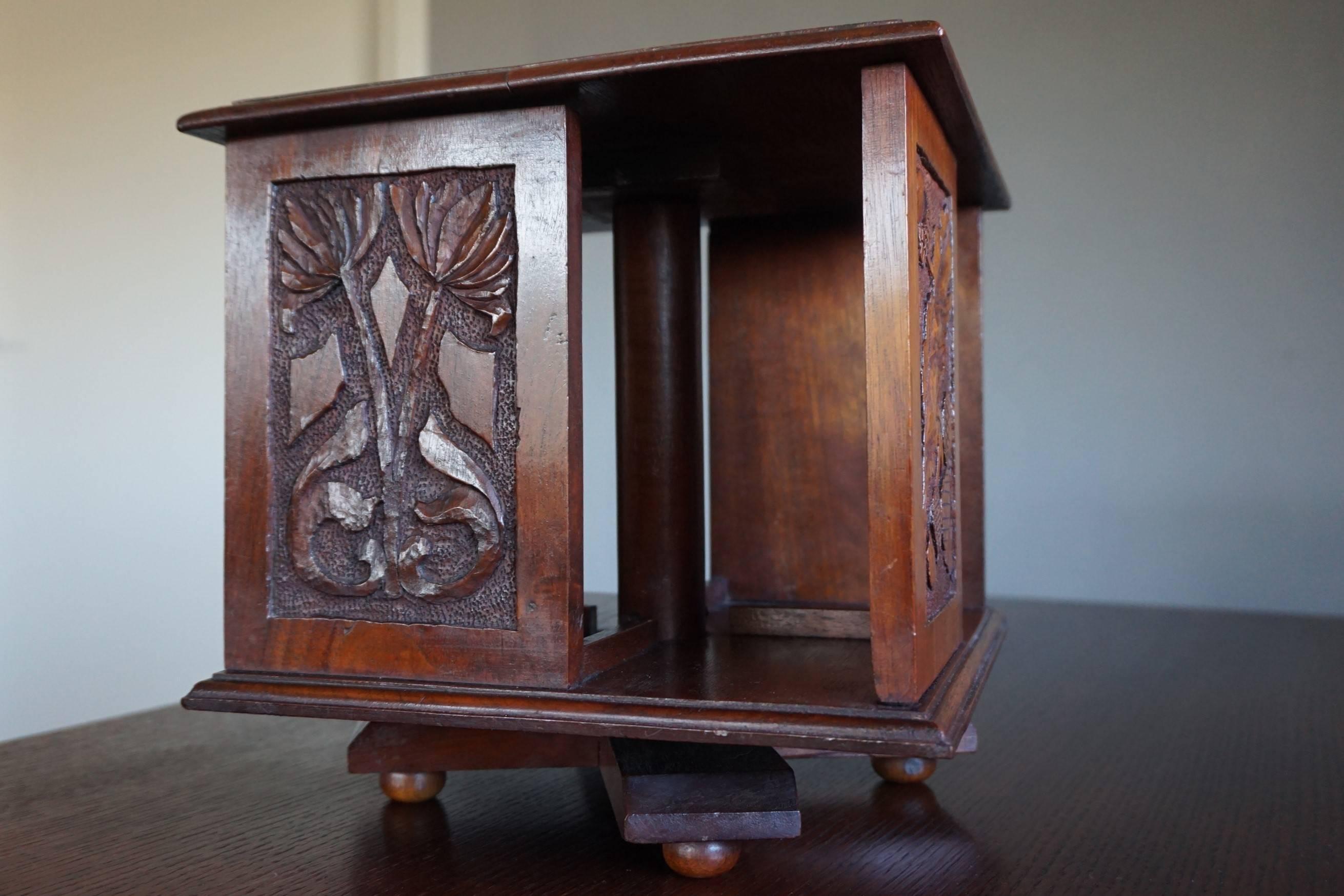 European Hand-Carved Arts and Crafts Revolving Bookcase for Placing on a Table or Desk