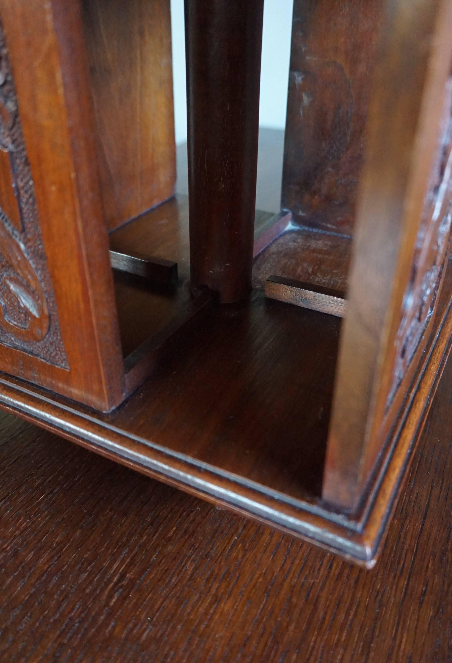 19th Century Hand-Carved Arts and Crafts Revolving Bookcase for Placing on a Table or Desk