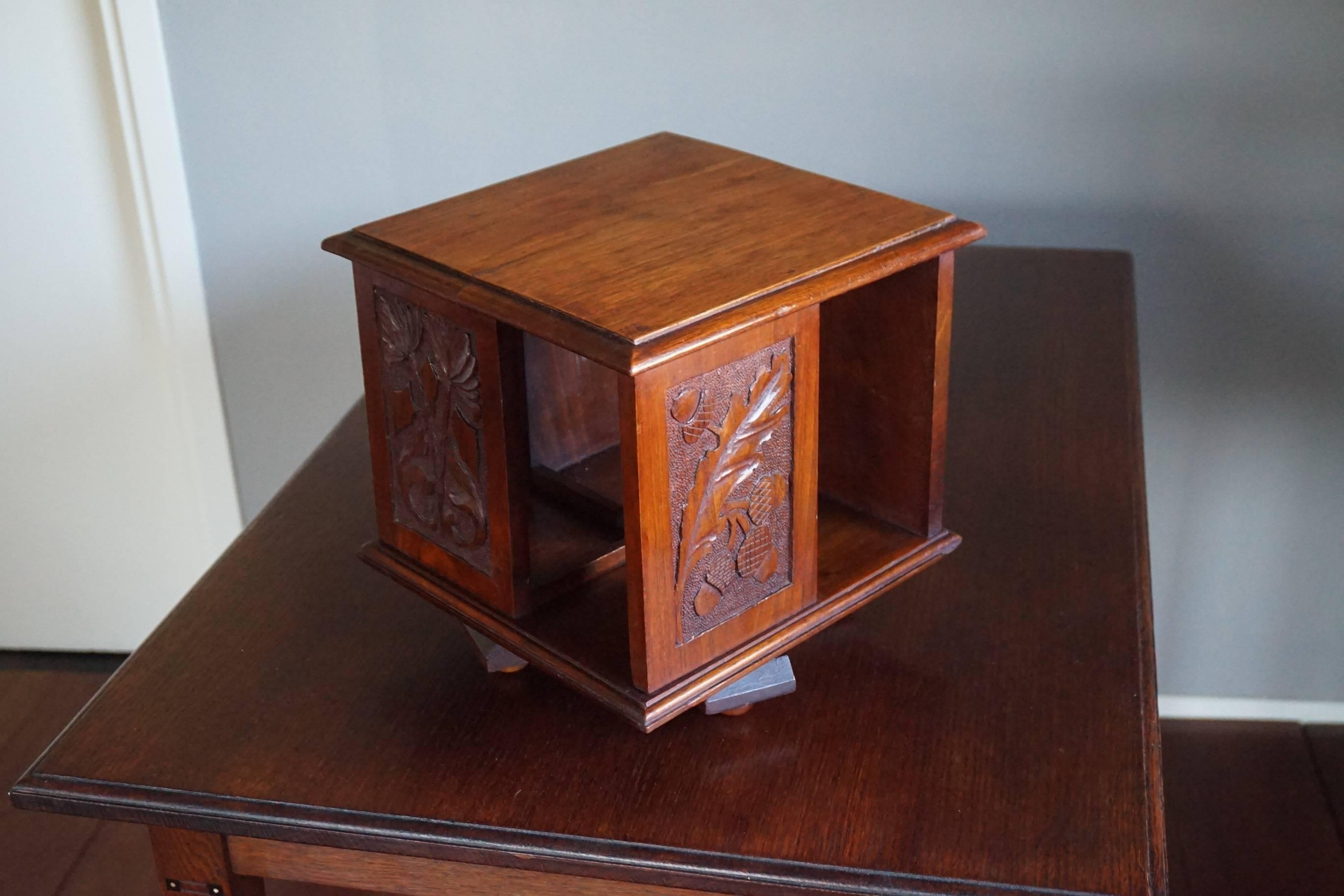 Hand-Carved Arts and Crafts Revolving Bookcase for Placing on a Table or Desk 2