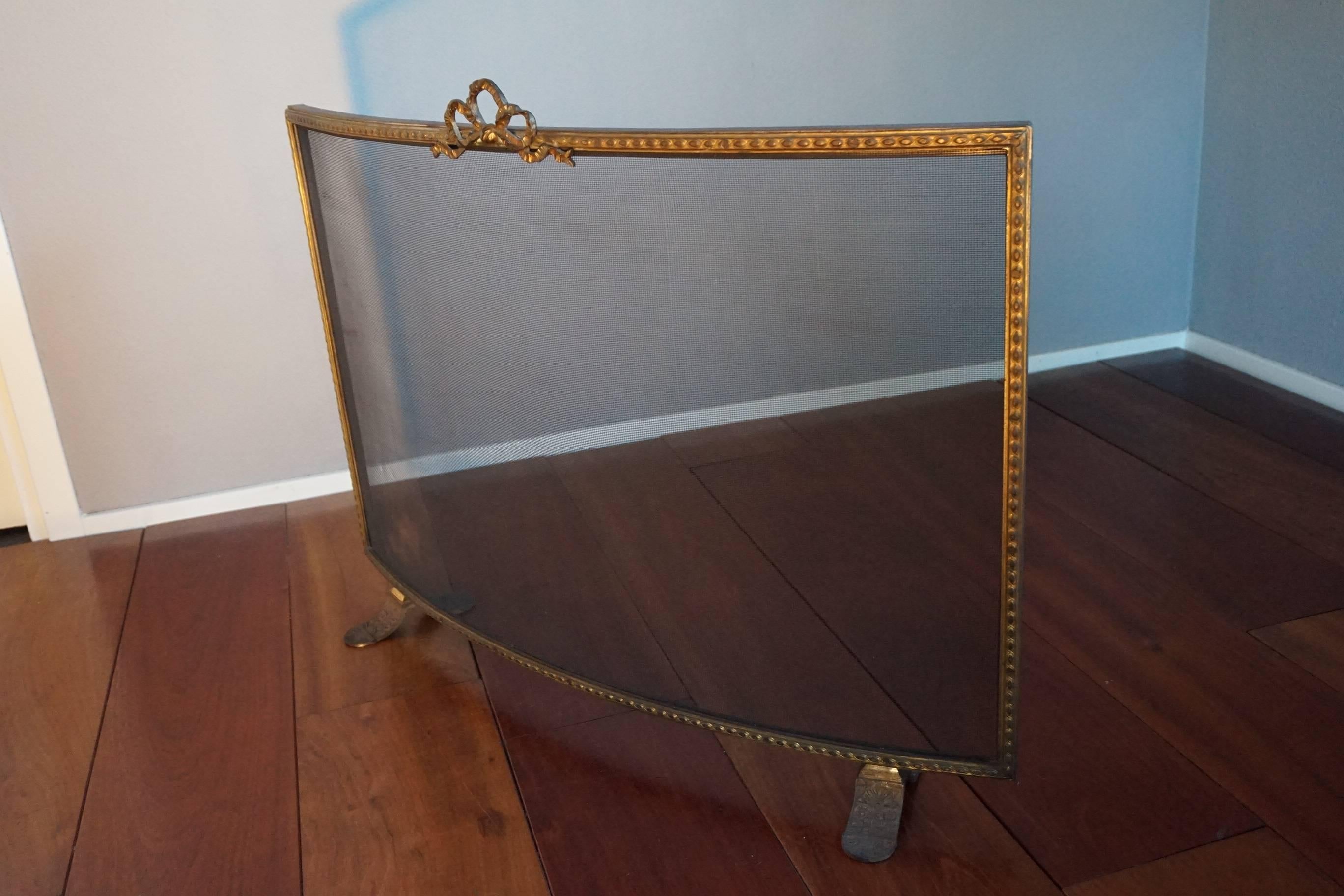 French Antique 19th Century Gilt Bronze and Wrought Iron Firescreen with Mint Wire Mesh