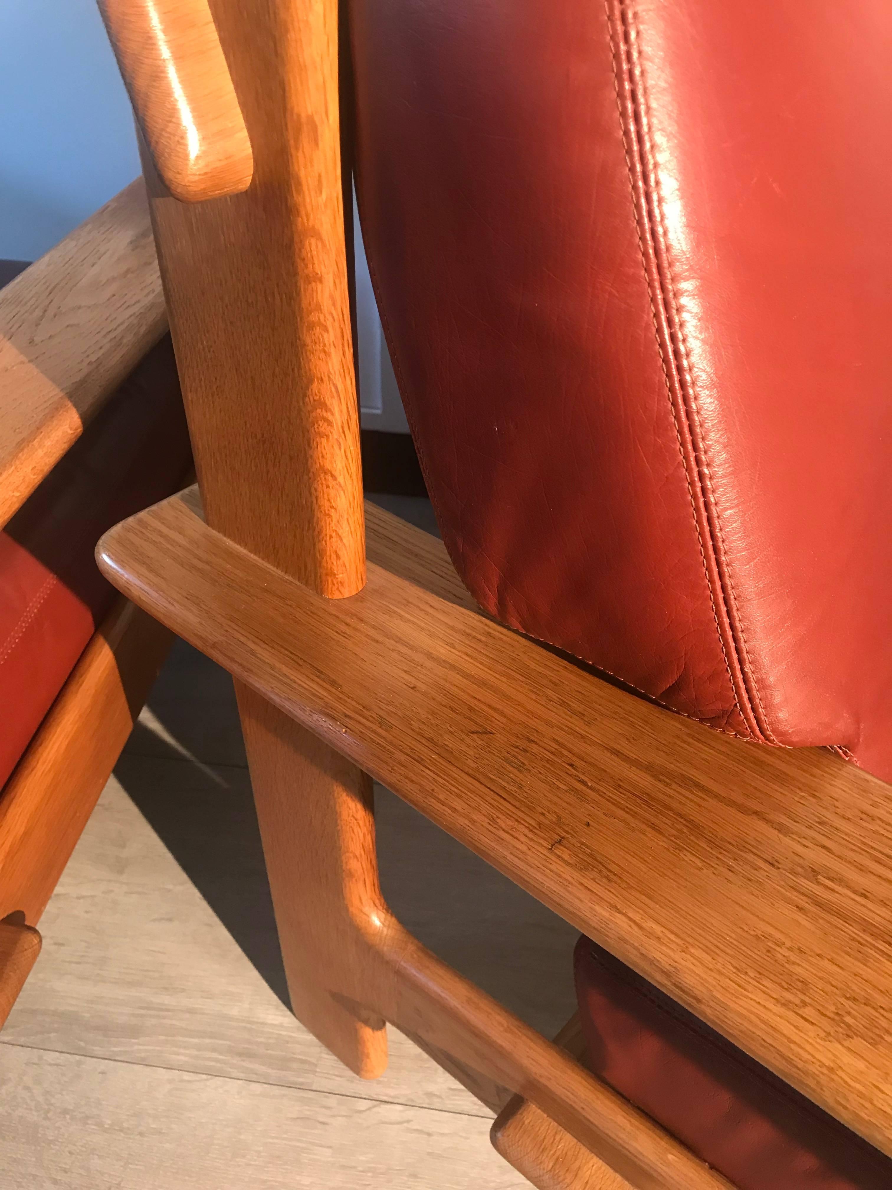 Hand-Crafted Late 20th Century Scandinavian Design Oak & Leather Lounge Chairs Great Quality For Sale
